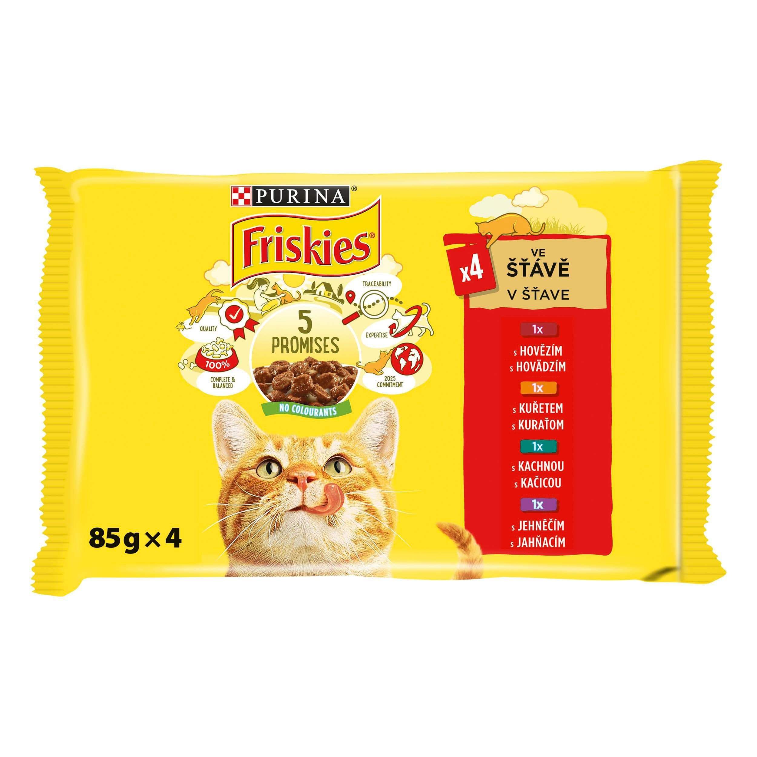 Purina Friskies Multibalení s hovězím, s kuřetem, s jehněčím a s kachnou ve šťávě 4 x 85g