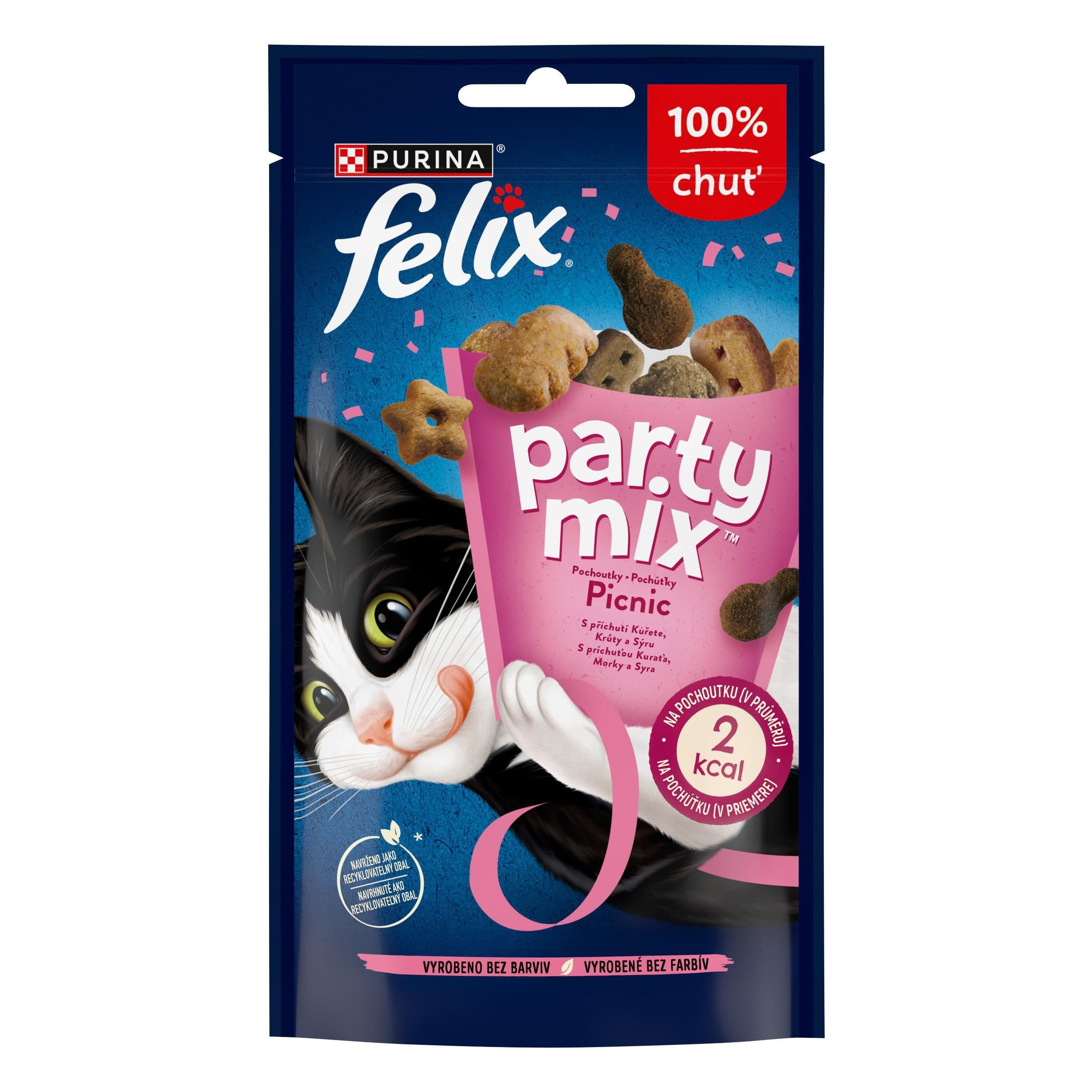 Purina Felix Party mix pochoutka s příchutí kuřete, sýru a krůty 60 g