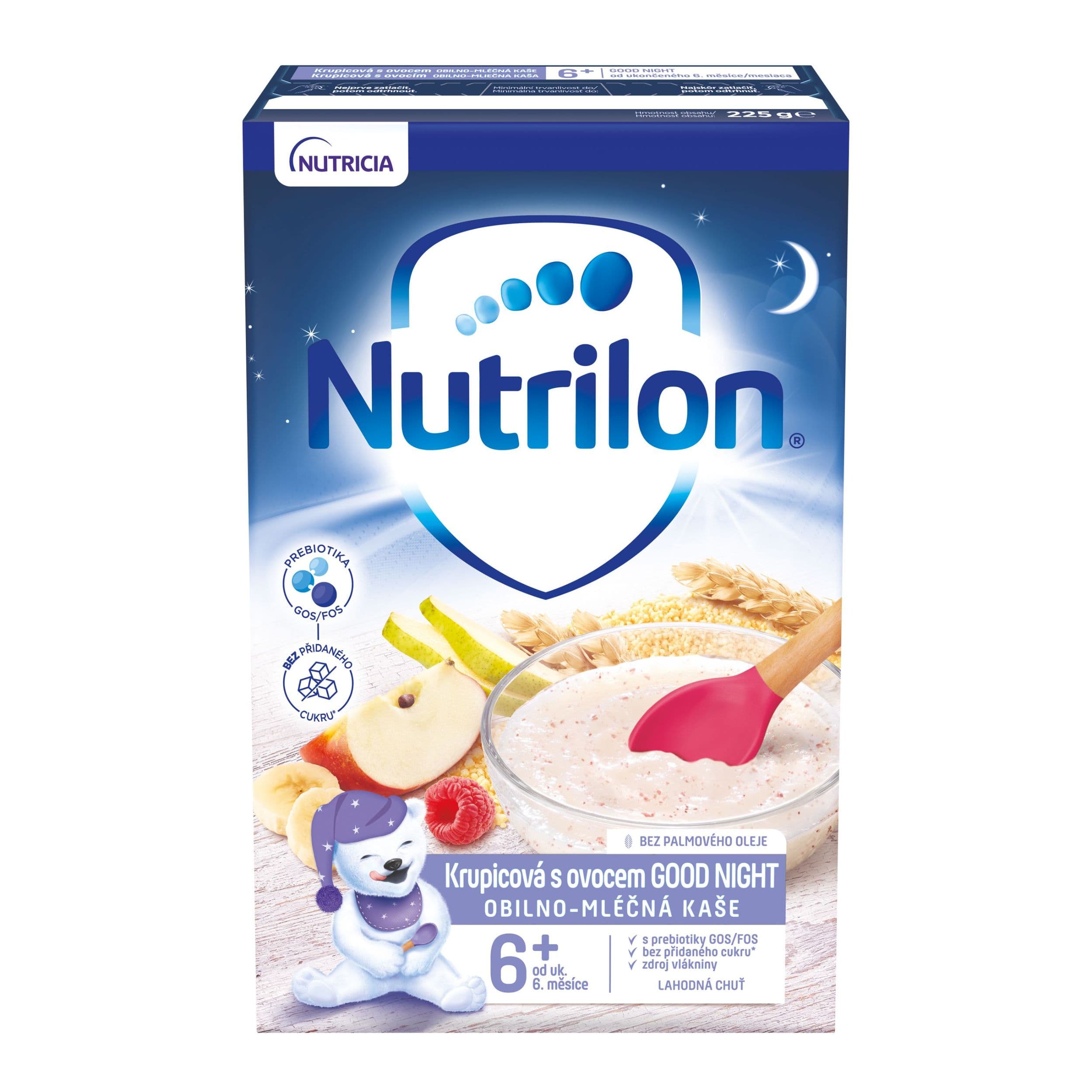 Nutrilon Pronutra Obilno-mléčná kaše krupicová s ovocem Good Night od uk. 6. měsíce 225 g