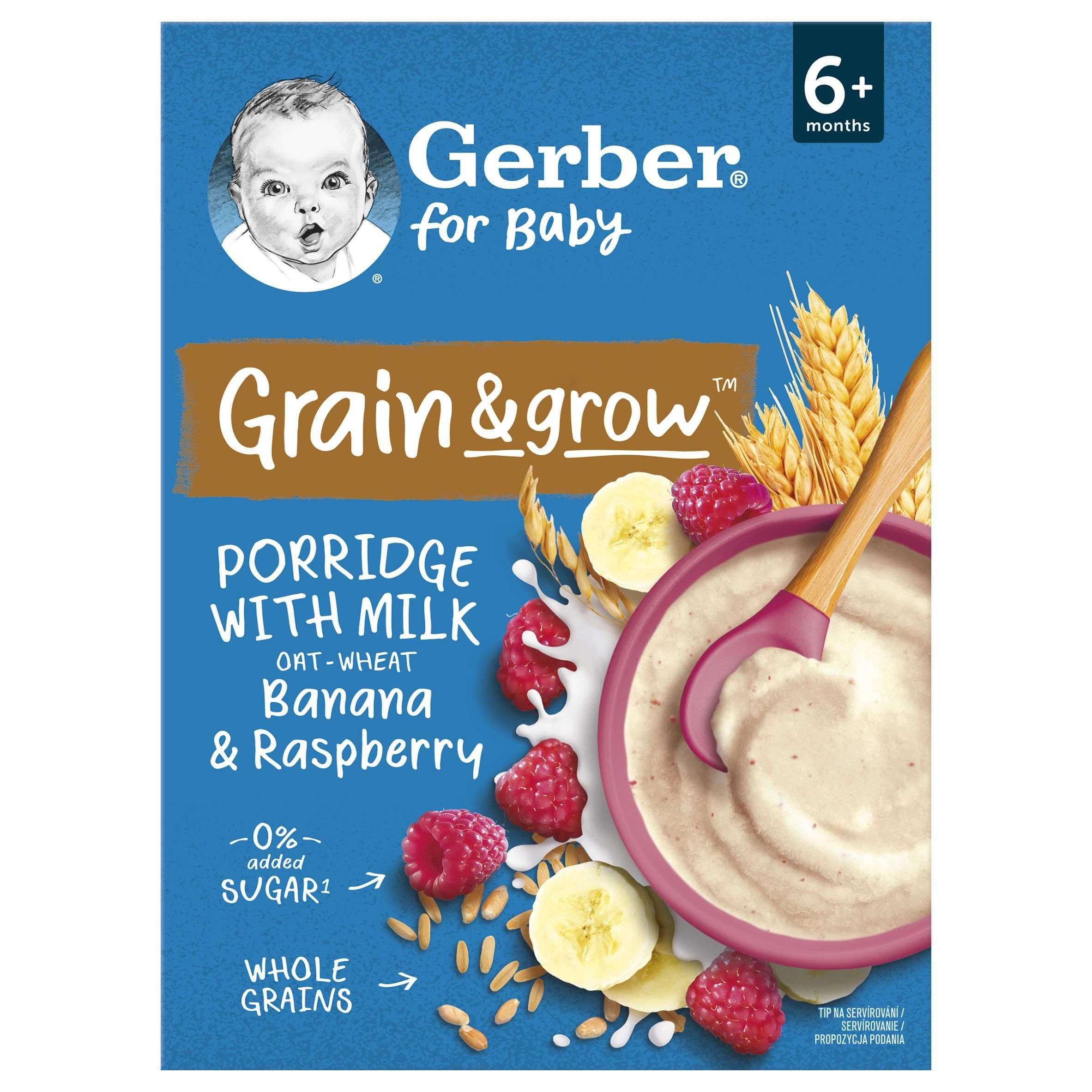 Gerber Natural Mléčná kaše pšenično-ovesná, malina a banán 6m+ 200 g