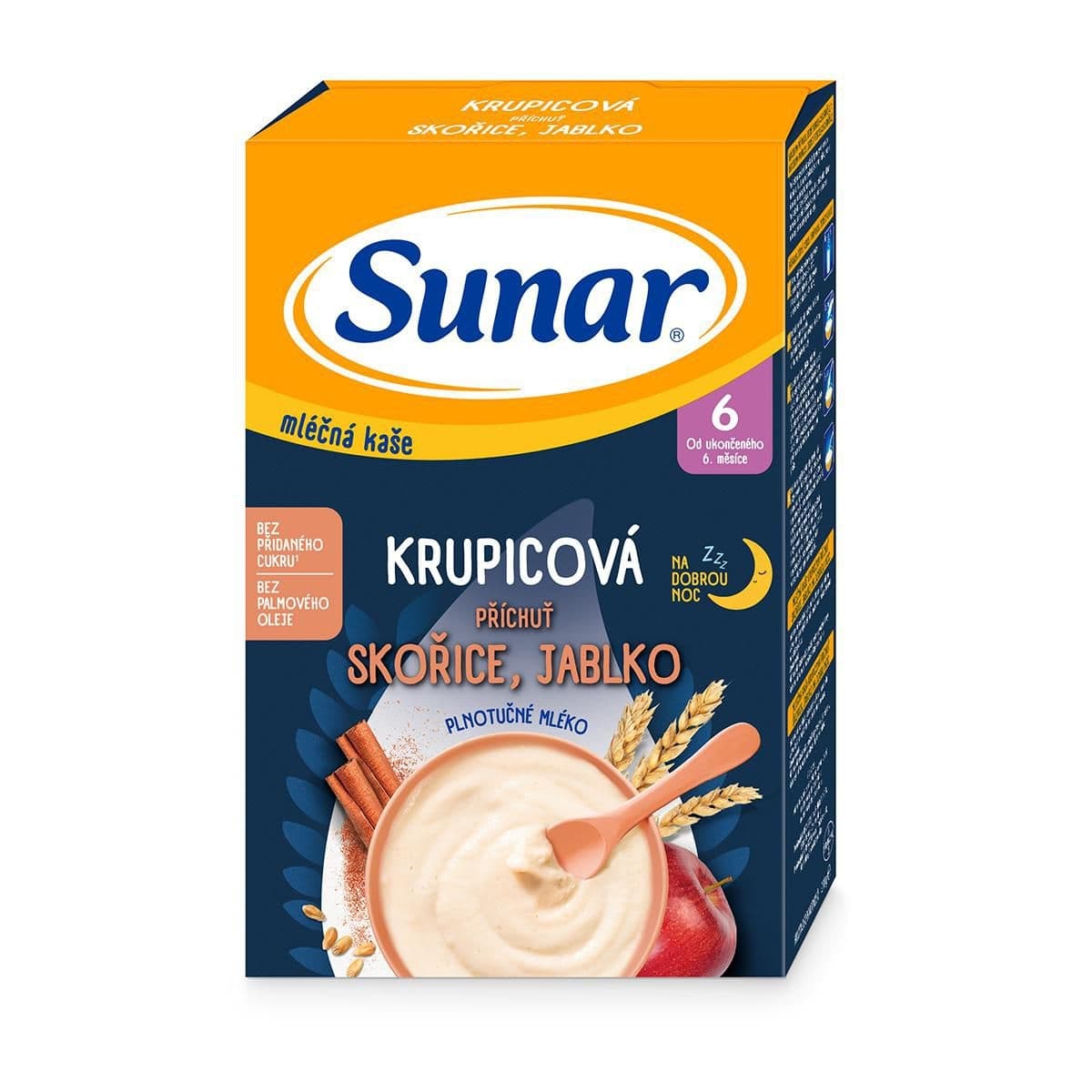 Sunar Mléčná kaše krupicová příchuť skořice, jablko na dobrou noc 210 g