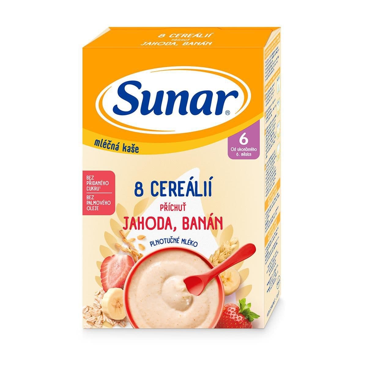 Sunar Mléčná kaše 8 cereálií příchuť jahoda, banán 210 g
