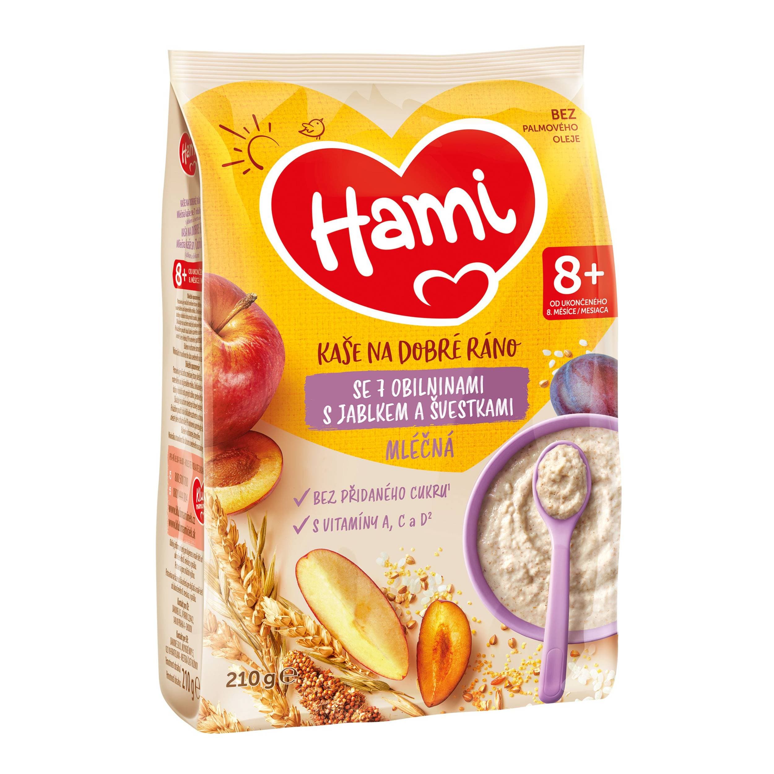Hami mléčná kaše se 7 obilninami s jablkem a švestkami 8+, 210g