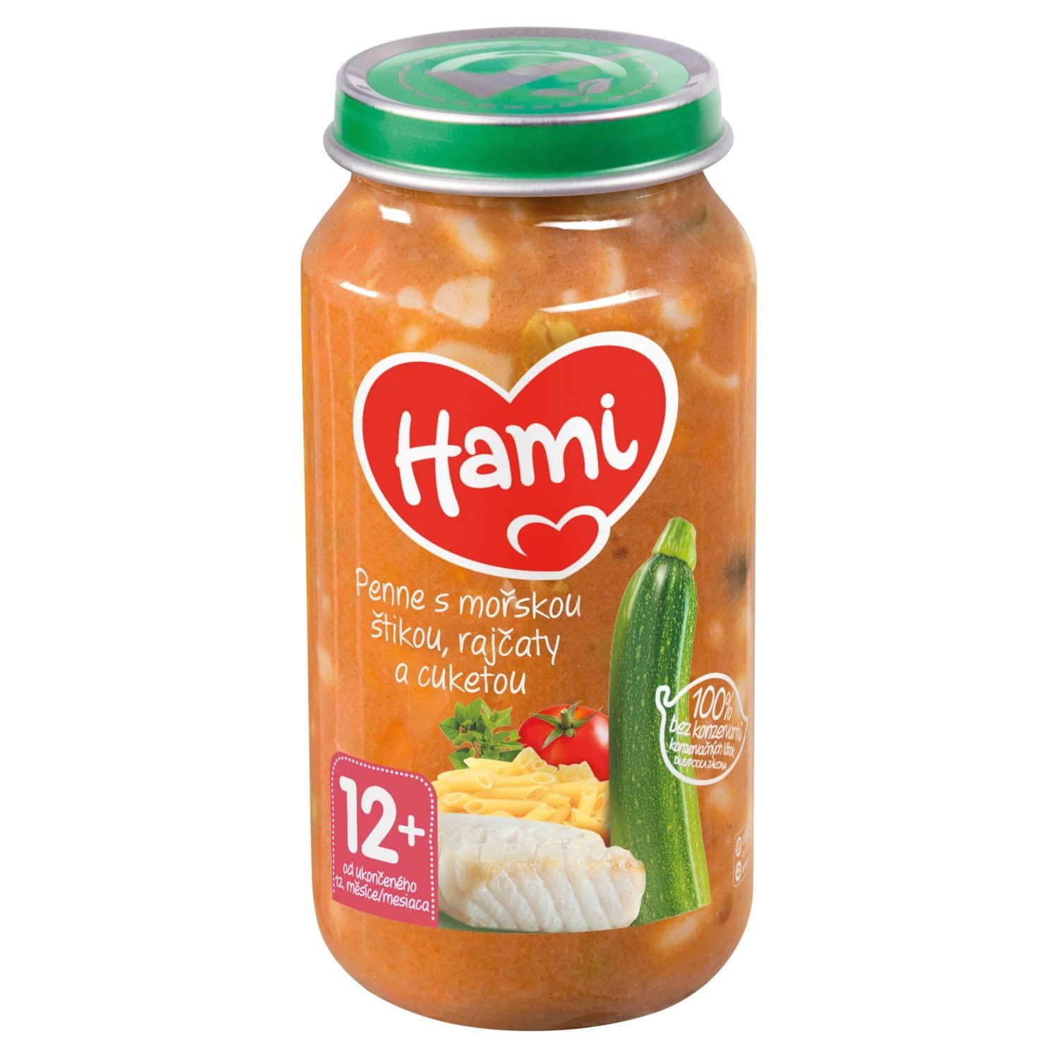 Hami Masozeleninový příkrm Špagety s mořskou štikou, rajčaty a cuketou 12m+, 250g