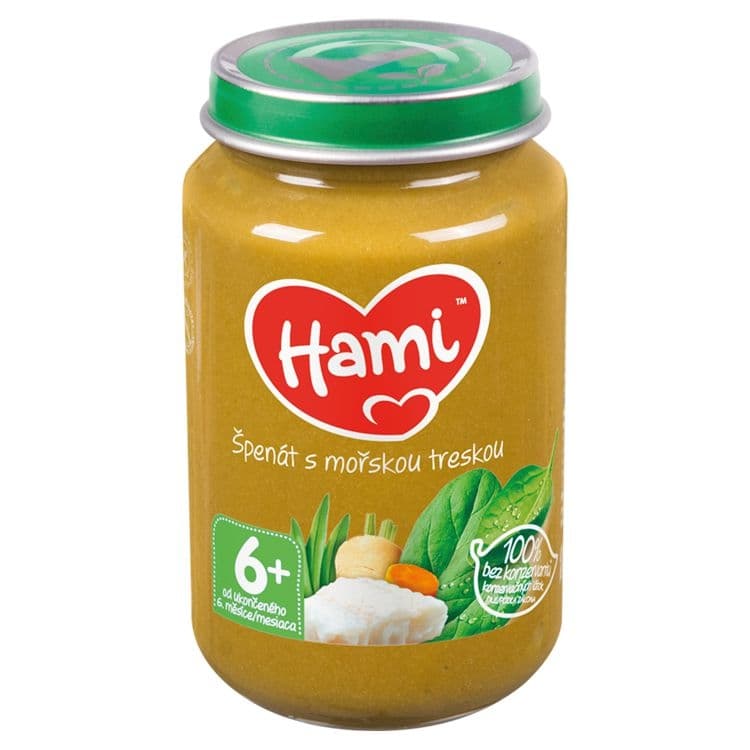 Hami Masozeleninový příkrm špenát s mořskou treskou od ukončeného 6. měsíce 200 g