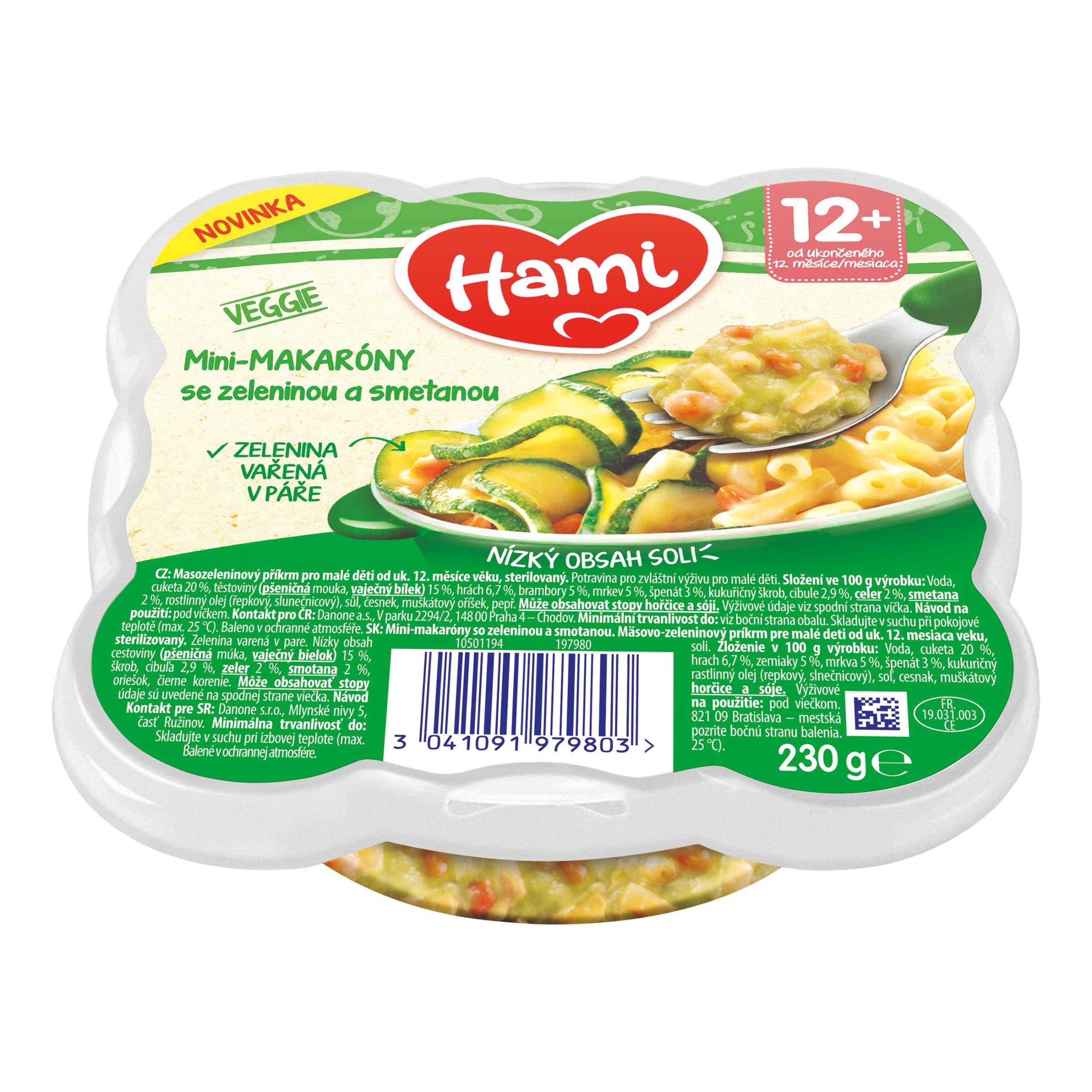 Hami masozeleninový talířek Mini-makaróny se zeleninou a smetanou,12+ 230g