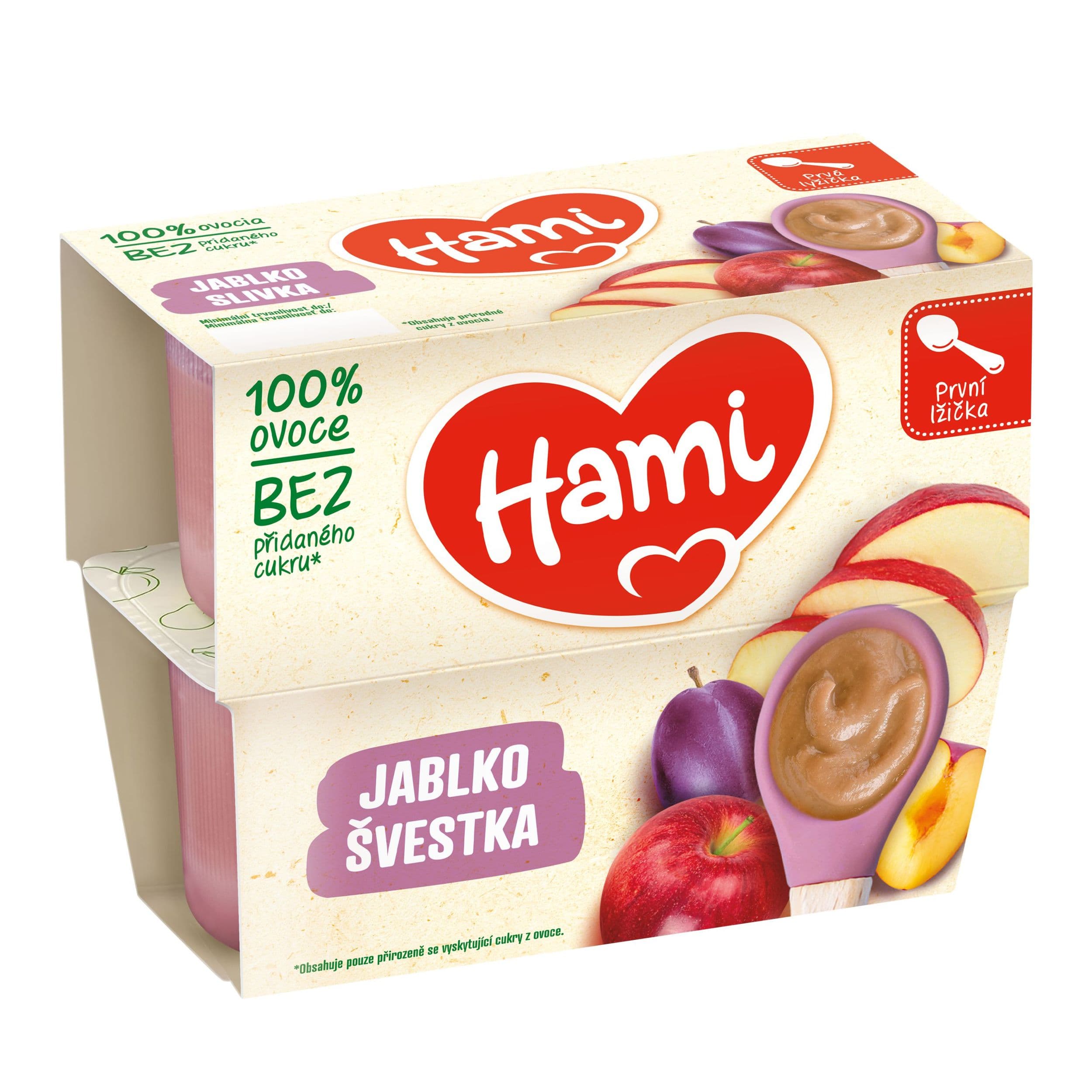 Hami Ovocná přesnídávka 100% ovoce Švestka a jablko první lžička 4x100 g