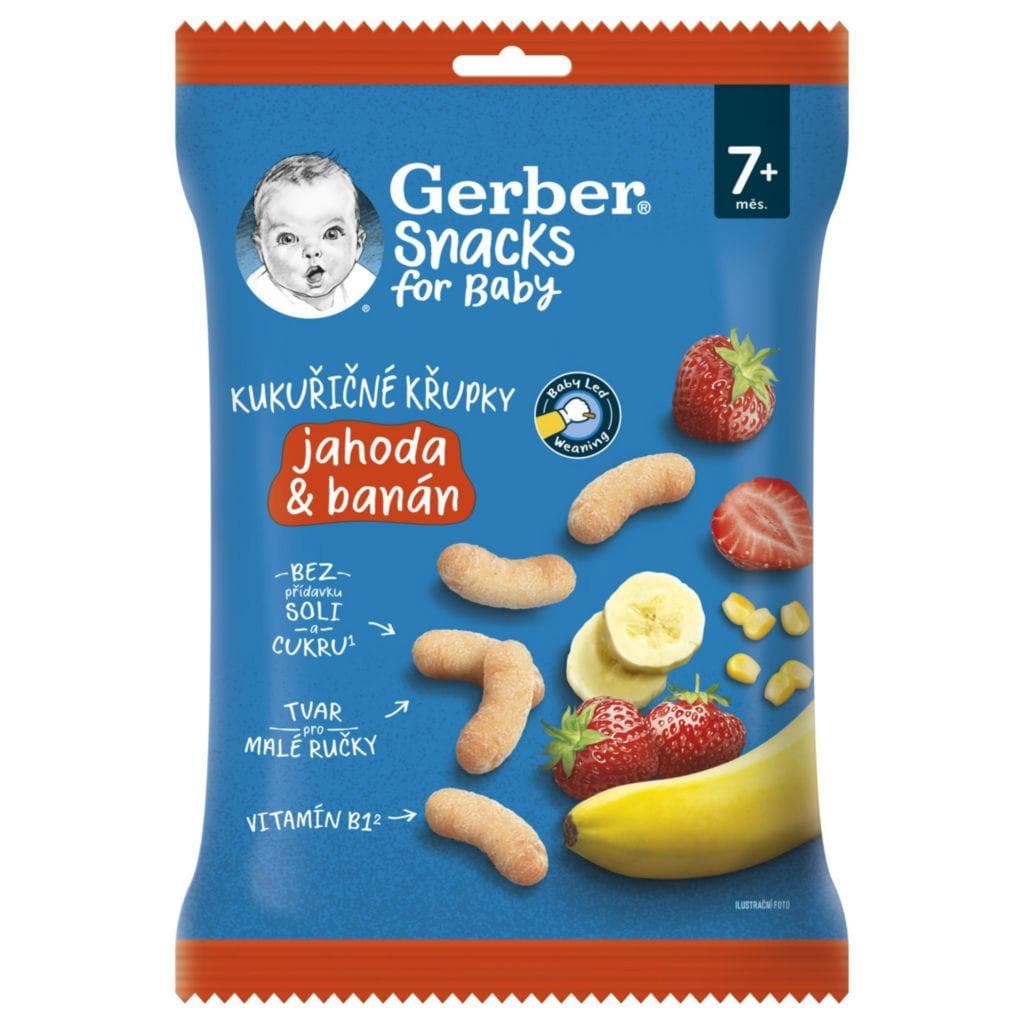 Gerber Snacks Kukuřičné křupky jahoda a banán 7m+ 28 g