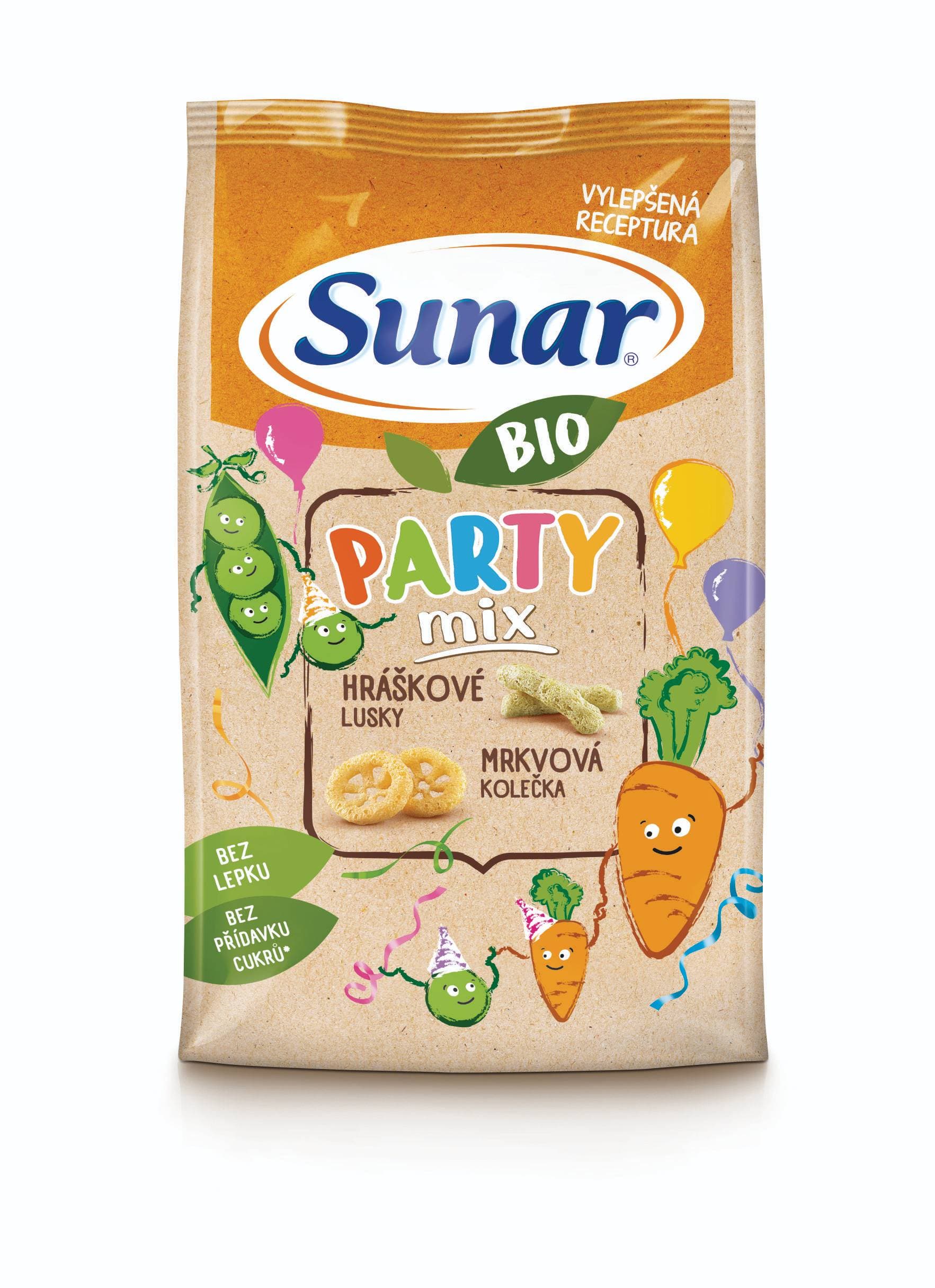 Sunar BIO Party mix, hráškové a mrkvové dětské křupky 45g