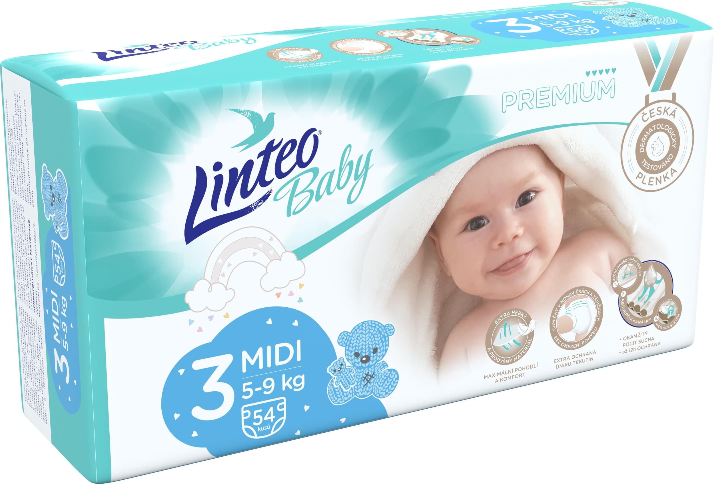 Linteo Baby Prémiové plenky č.3 MIDI, 5-9 kg, 54ks