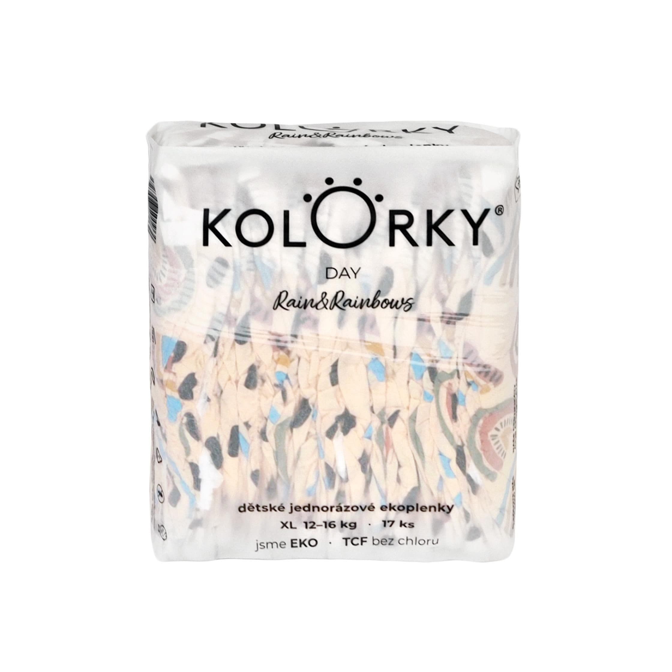 KOLORKY Day déšť a duhy vel. XL (12-16 kg) jednorázové eko plenky 17 ks