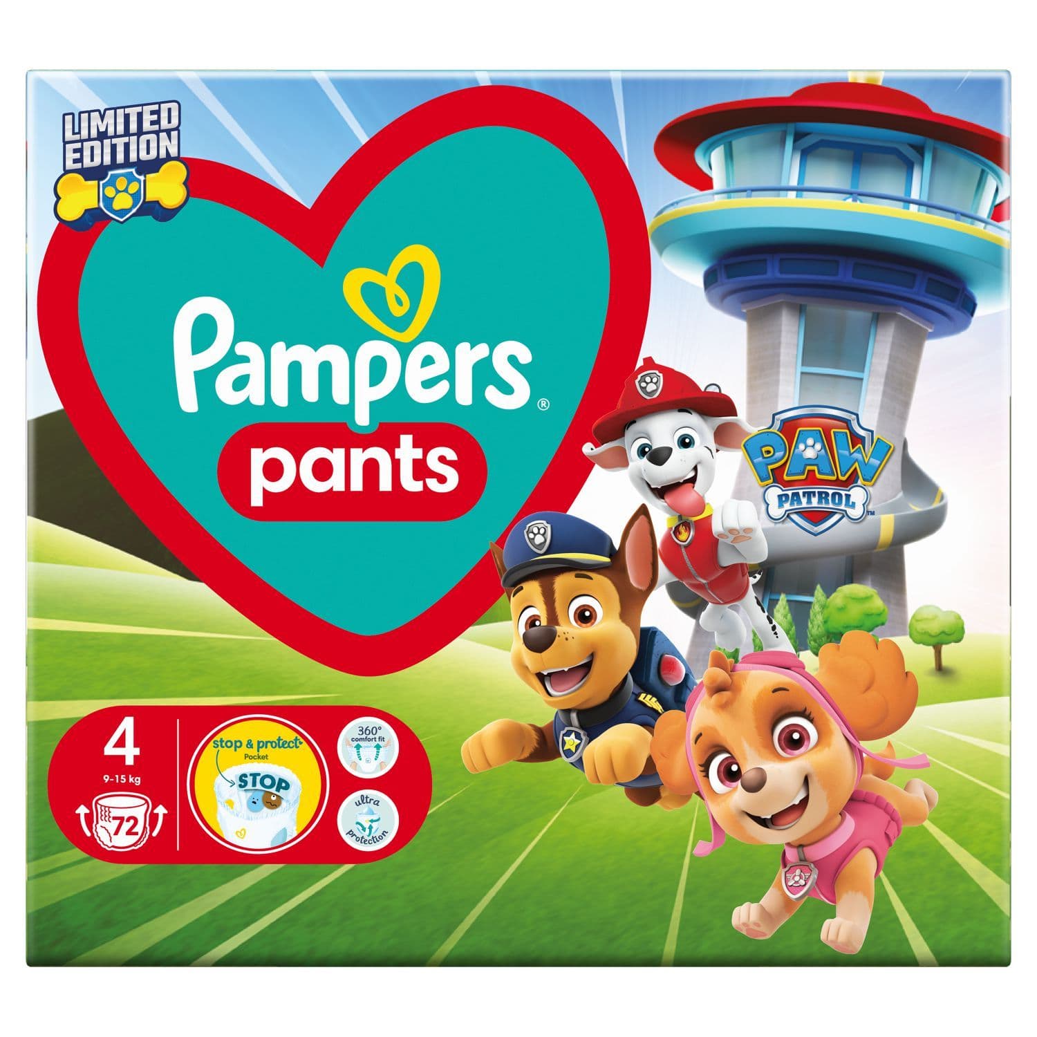 Pampers Baby-Dry Plenkové kalhotky Paw Patrol vel. 4, 9kg - 15kg, 72ks