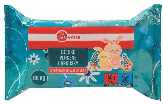 Váš Výběr Dětské vlhčené ubrousky s heřmánkem a aloe vera 80ks