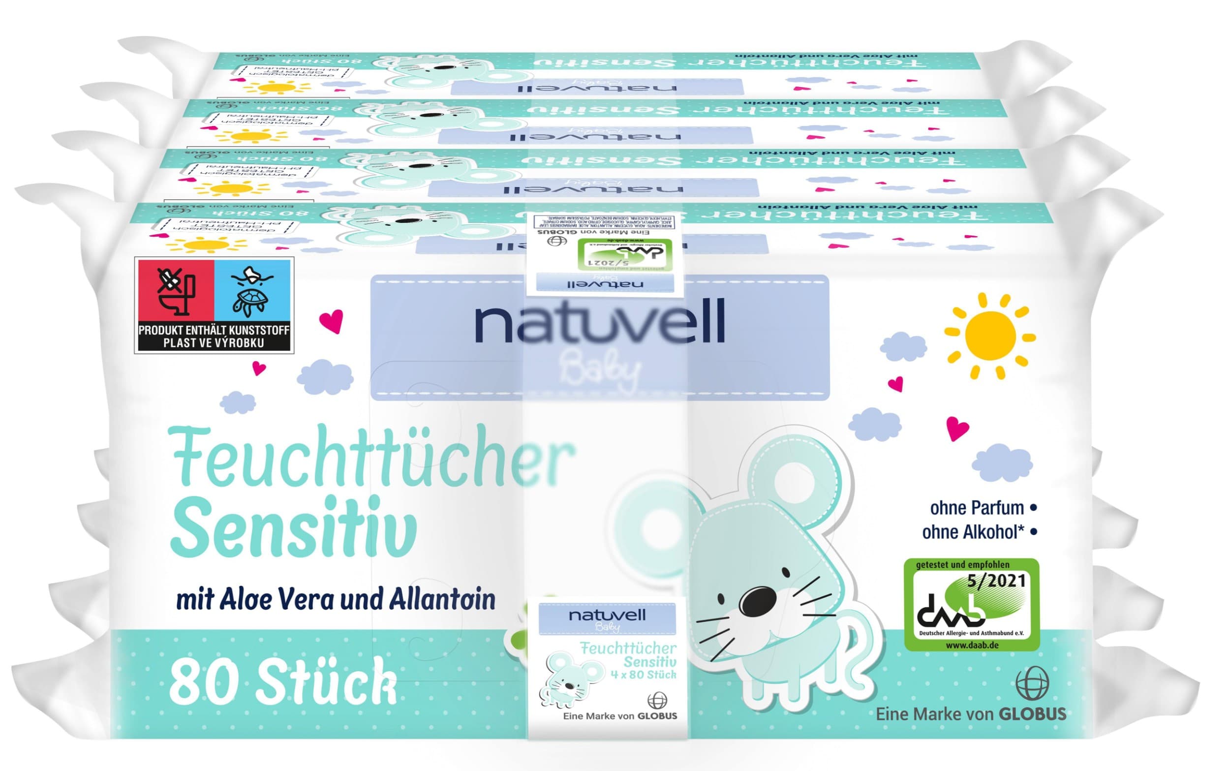 Natuvell Dětské vlhčené ubrousky sensitive 4x80ks