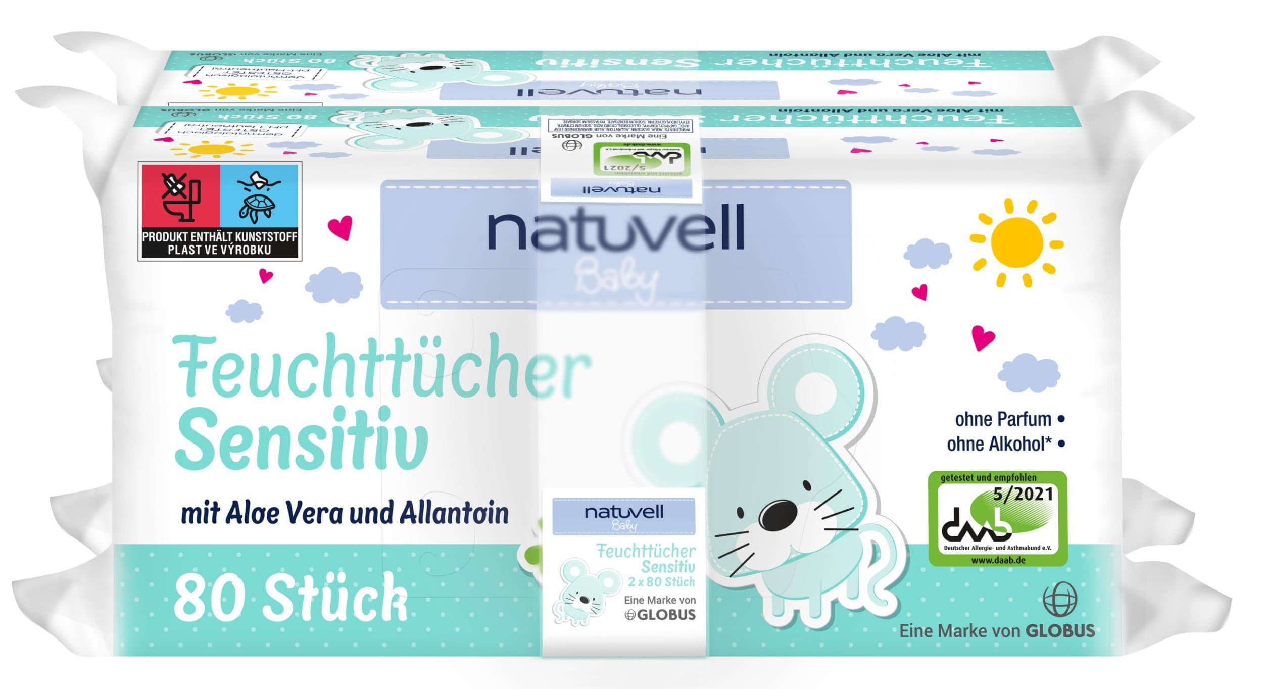 Natuvell Dětské vlhčené ubrousky sensitive 2x80ks