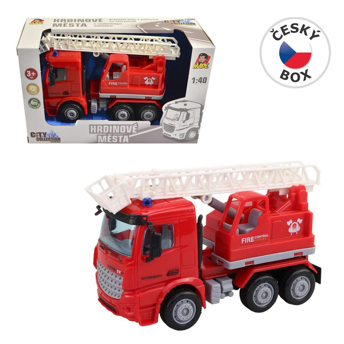 MaDe Auto hasičské s plošinou na setrvačník 16 cm