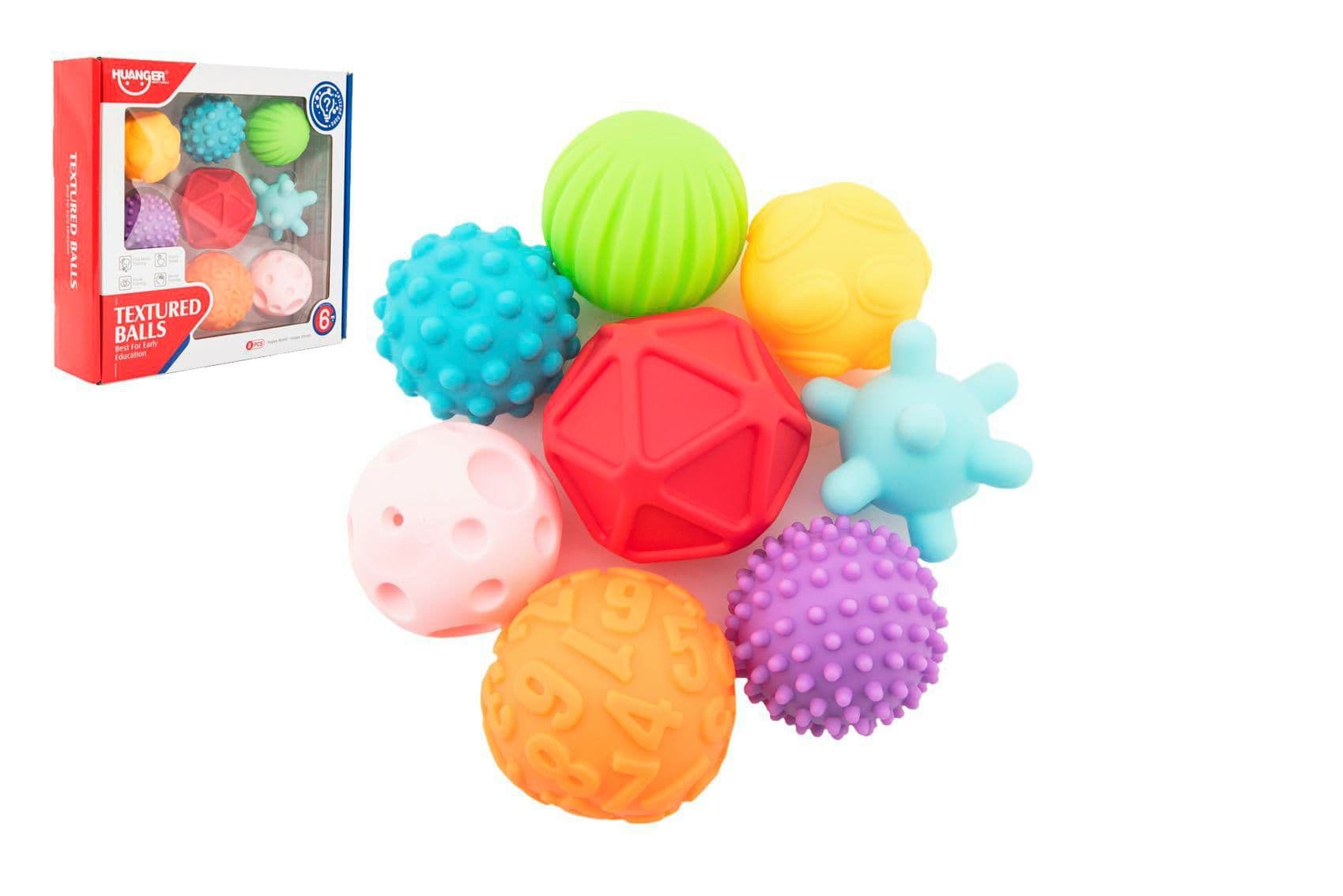 Teddies Sada míčků 8ks s texturou gumové 6-7cm 6m+