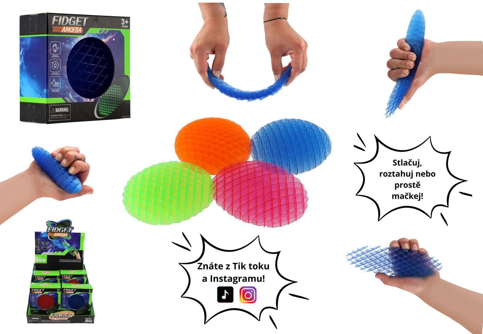 Teddies Fidget Worm Měnící tvar antistresový 11cm, více motivů