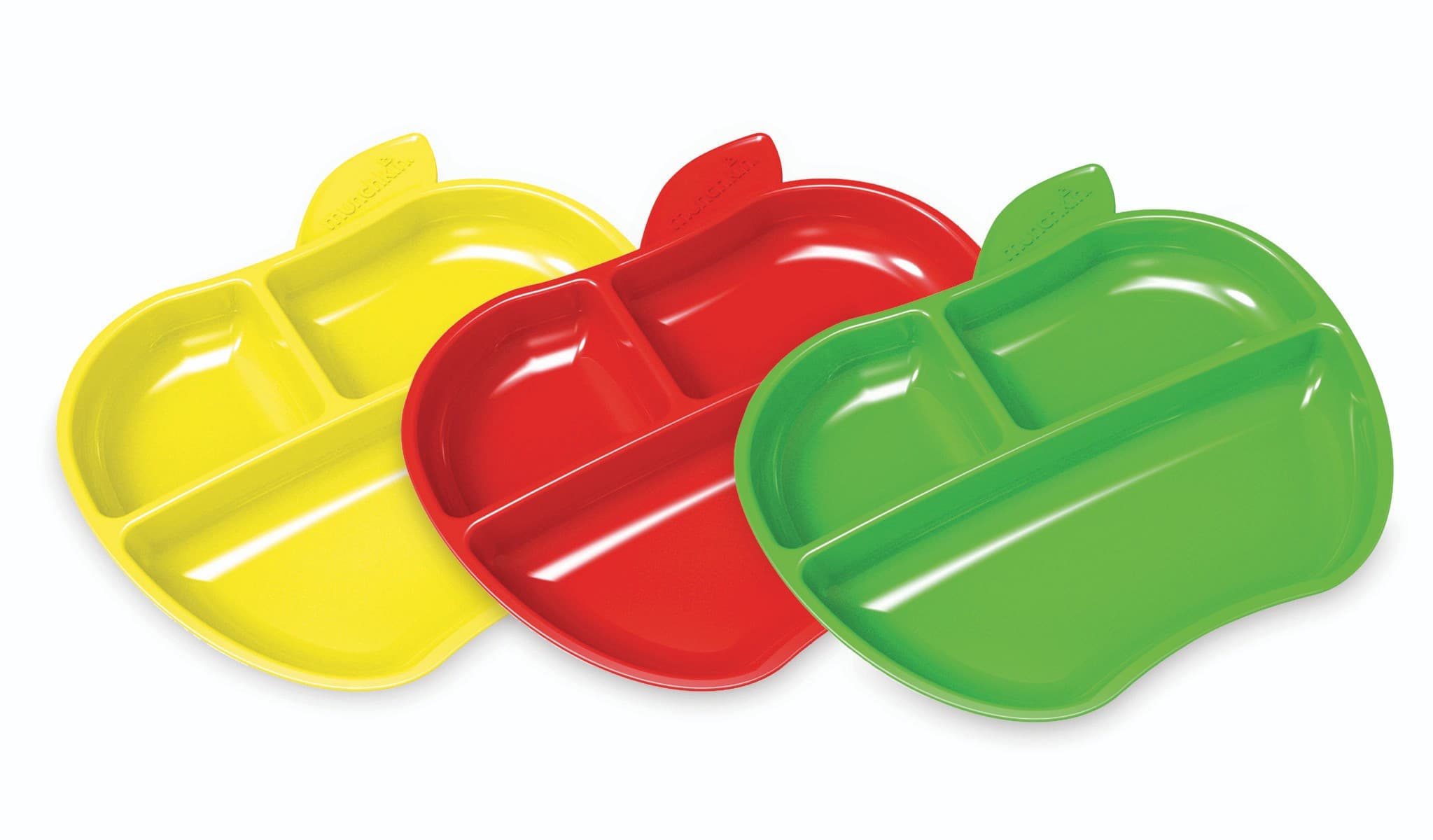 Munchkin Set barevných dělených talířů ve tvaru jablka 3ks