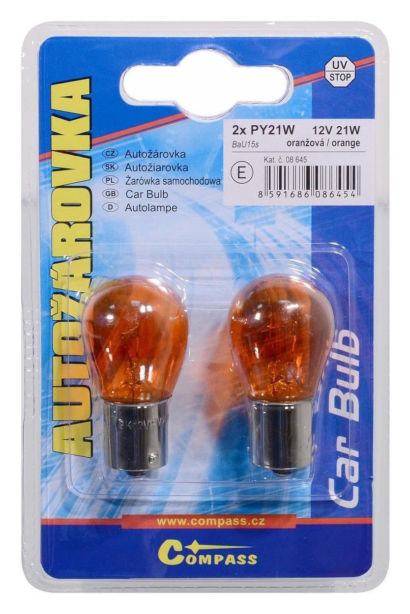 Autožárovka 12V  PY21W  21W BaU15s ORANGE blister 2ks