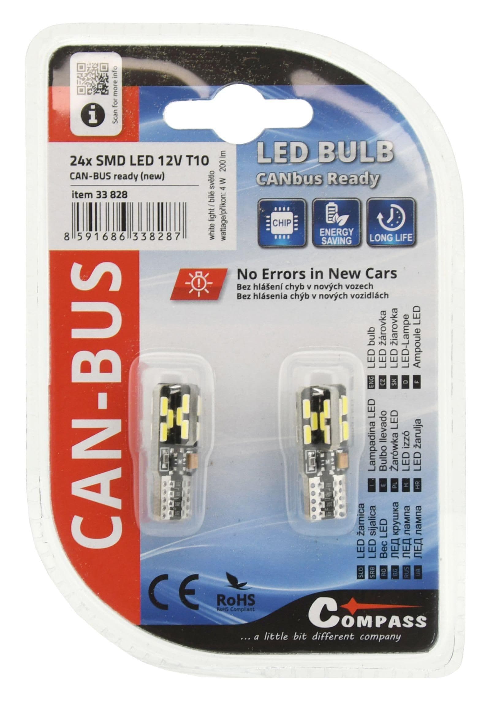 Compass Žárovka 24 LED 12V T10 New-Can-Bus bílá 2 ks