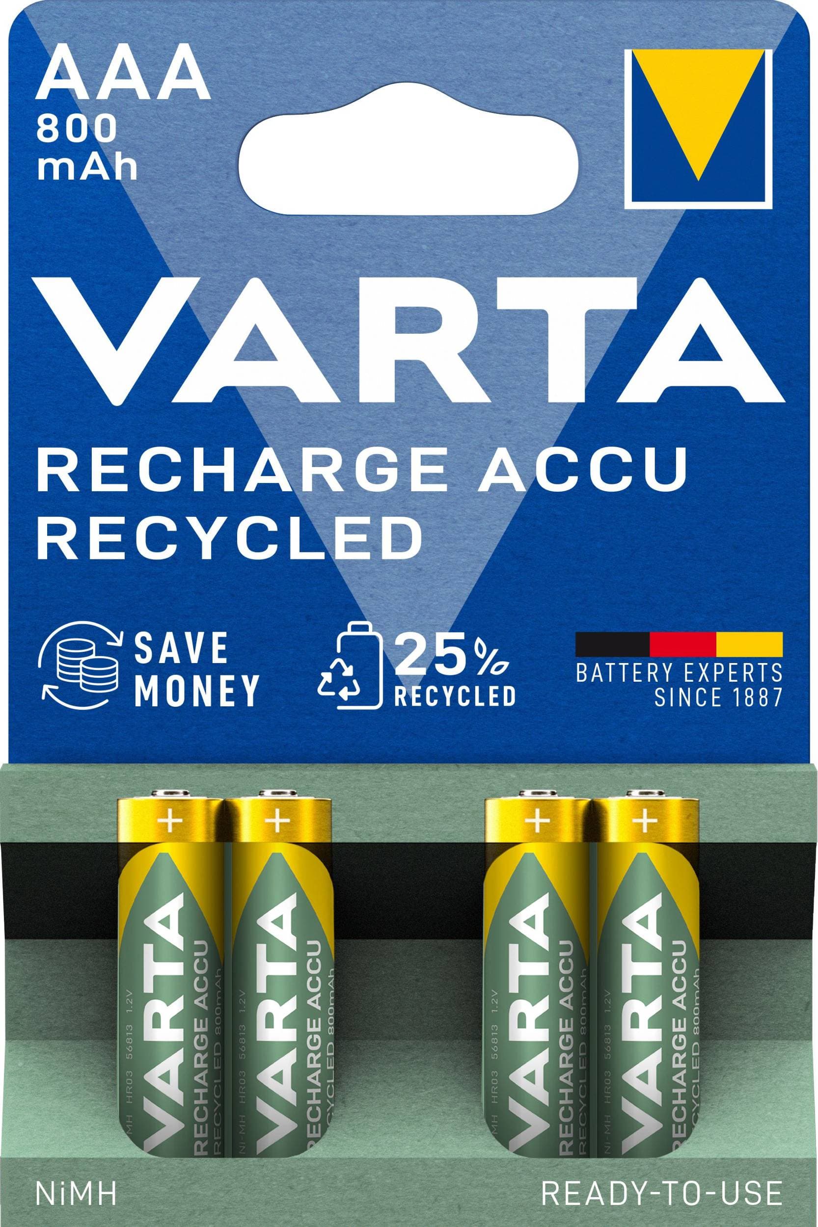Nabíjecí baterie VARTA Recharge Accu Recycled 4ks AAA 800 mAh R2U