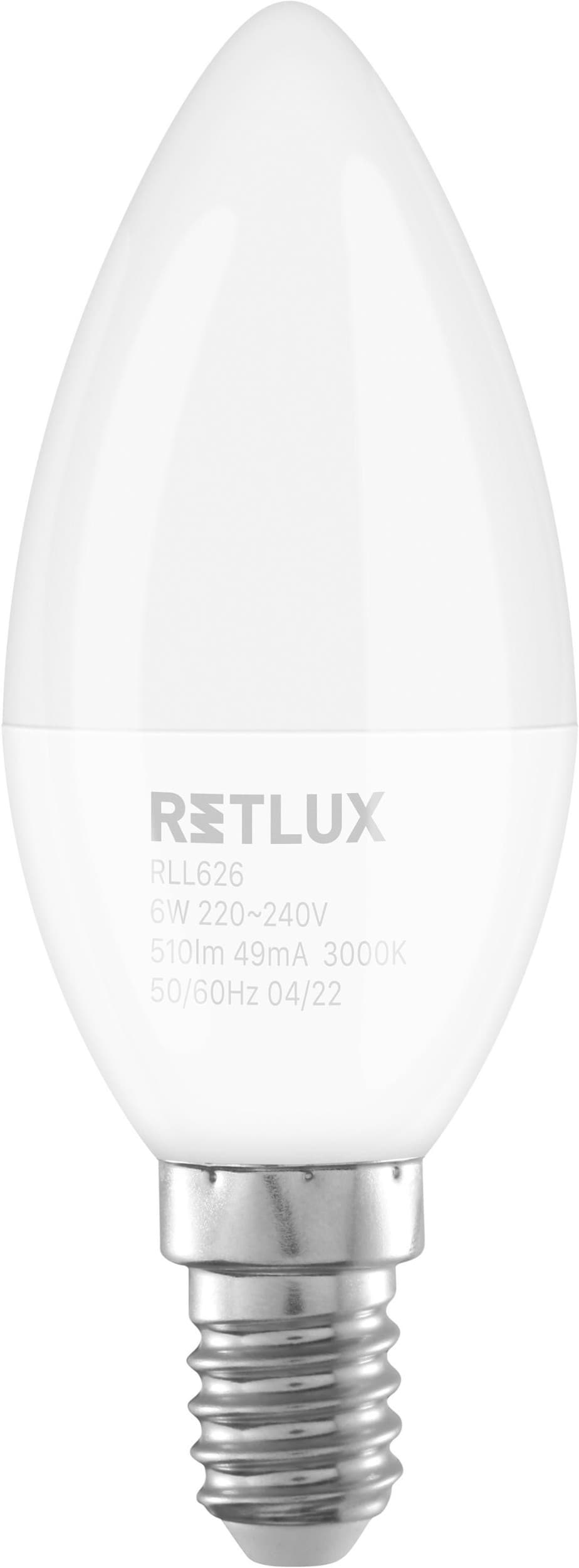 Retlux Led žárovka RLL 626 C37 E14 candle  6W WW D