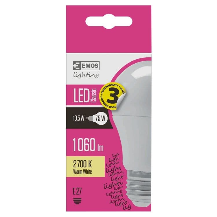Emos LED žárovka Classic A60 10,5W E27 teplá bílá