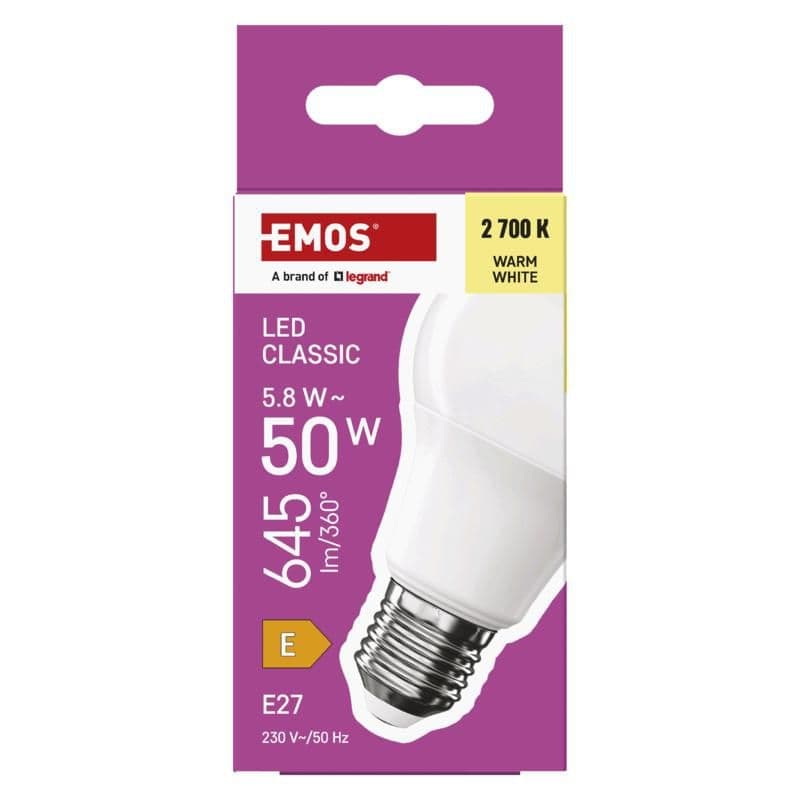 Emos LED CLS A60 5,8W(50W) 645lm E27 WW