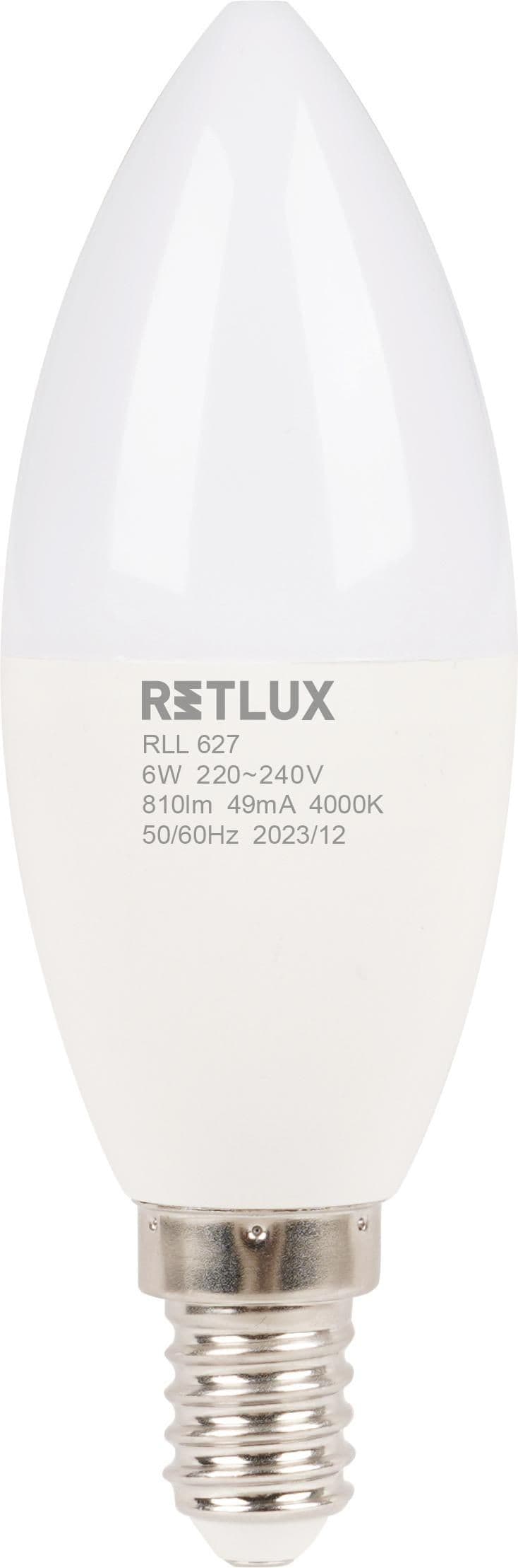 Retlux Led žárovka RLL 627 C37 E14 candle  6W CW  D