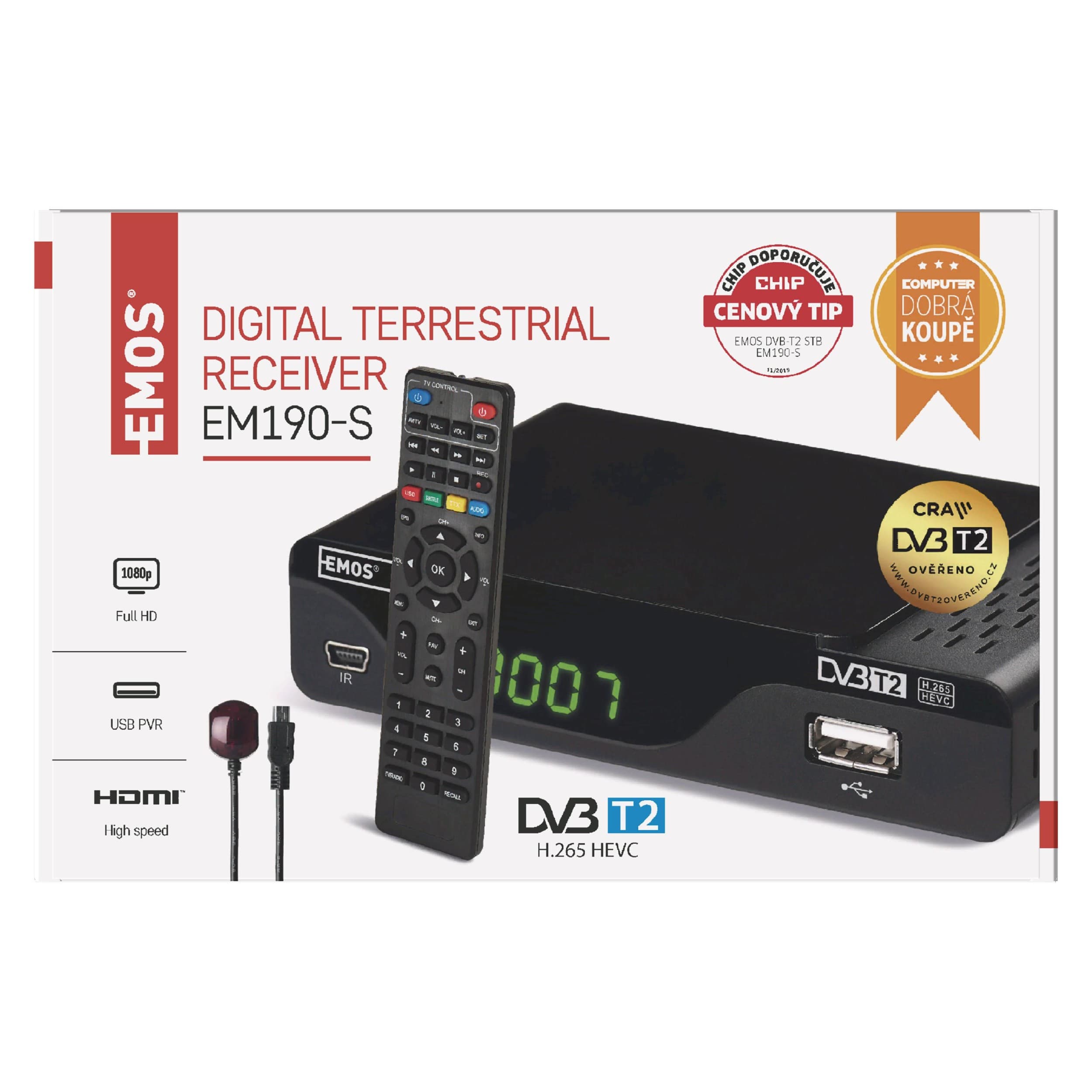 Emos Dvb-t2 přijímač EM190-S HD 1 ks