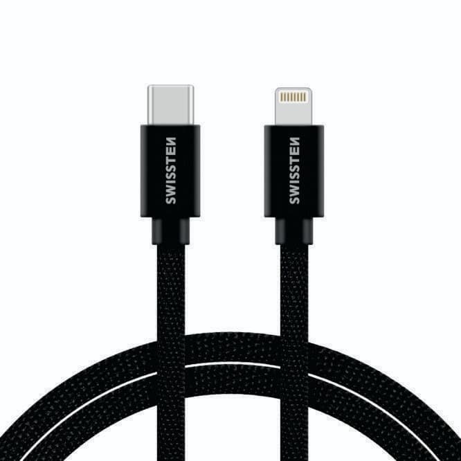 Swissten Datový kabel TEXTILE USB-C / LIGHTNING 2,0 M černý