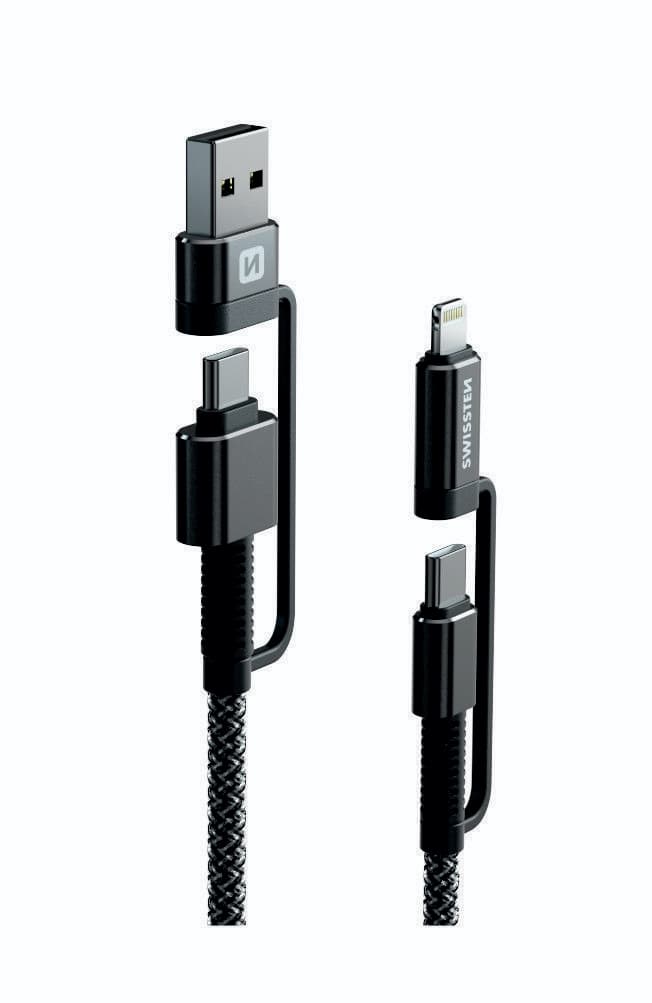 Swissten Datový kabel KEVLAR 4in1 3A 1,5 M antracit