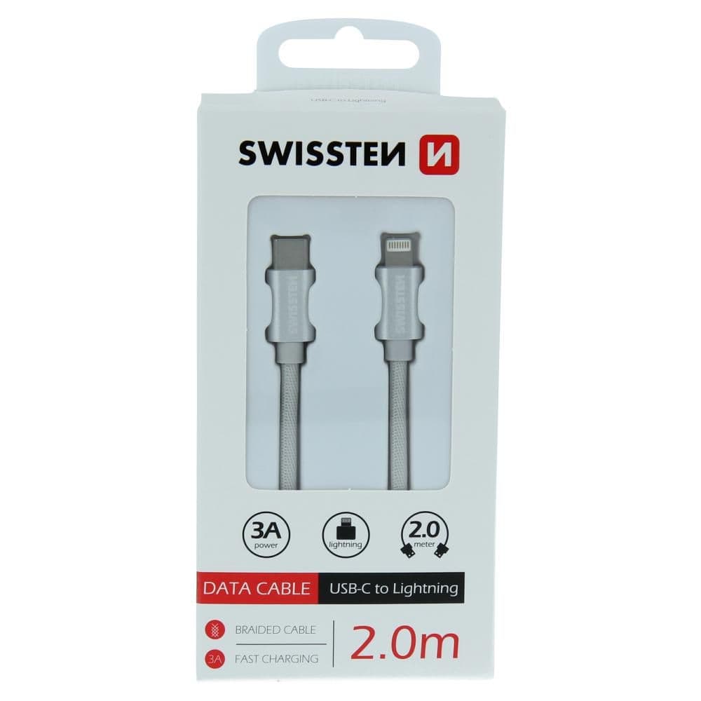 Swissten Datový kabel TEXTILE USB-C / LIGHTNING 2,0 M stříbrný