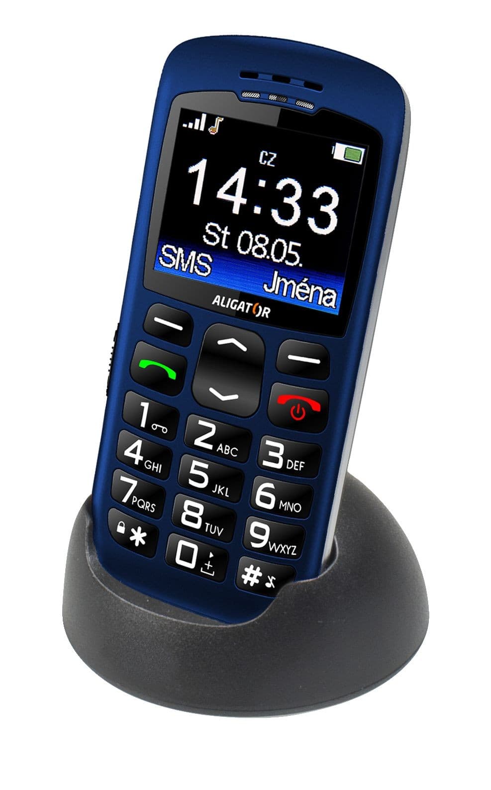 Aligátor Mobilní telefon A670 Senior černý + stol .nabíječka