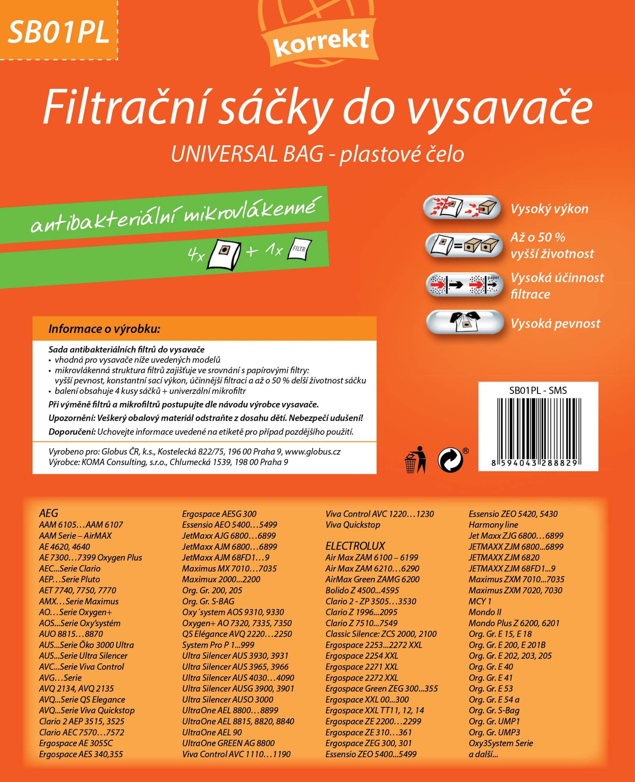 Korrekt Sáčky do vysavače SB01PL - Universal Bag s plastovým čelem