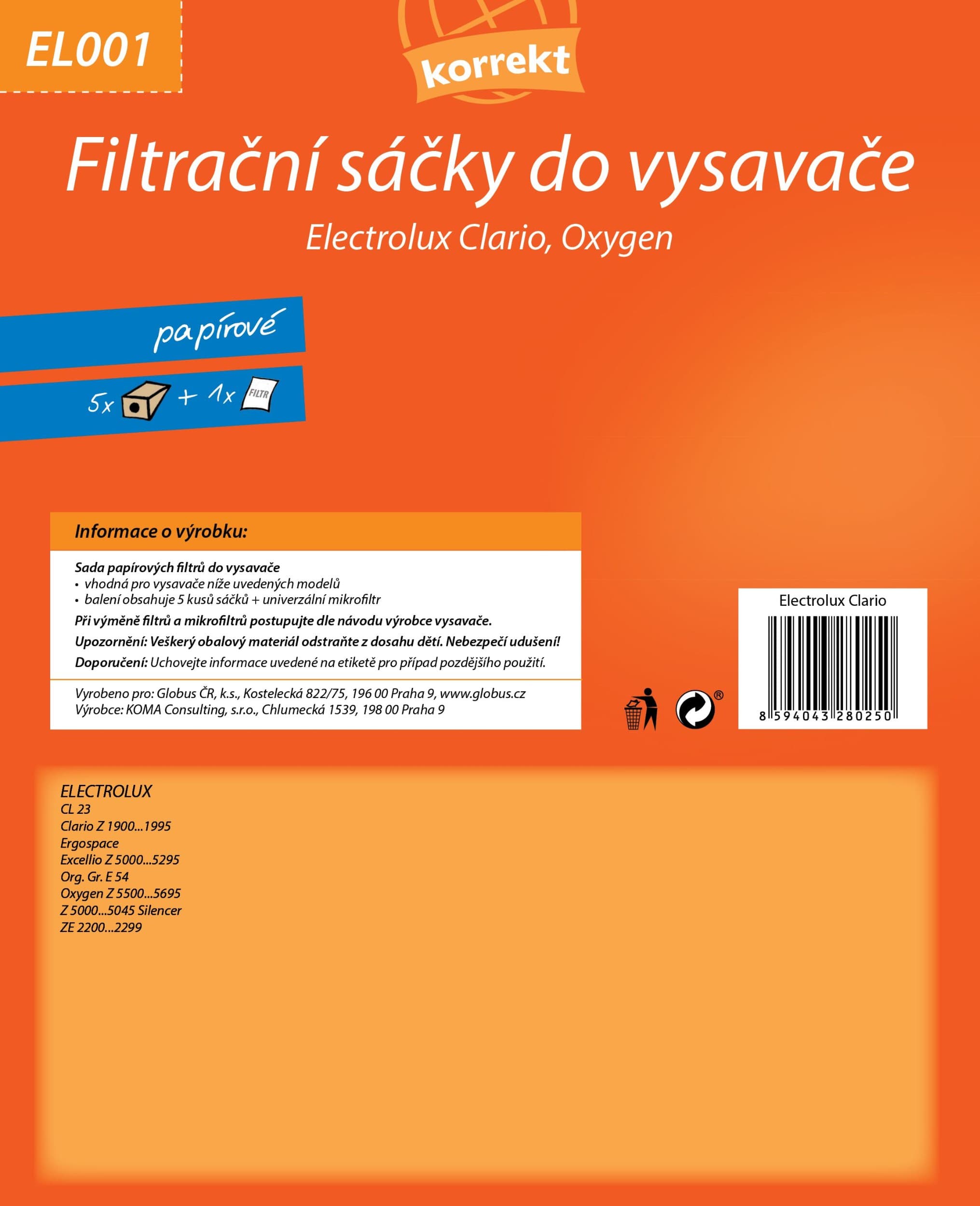 Korrekt Sáčky do vysavače EL001 - Electrolux Clario