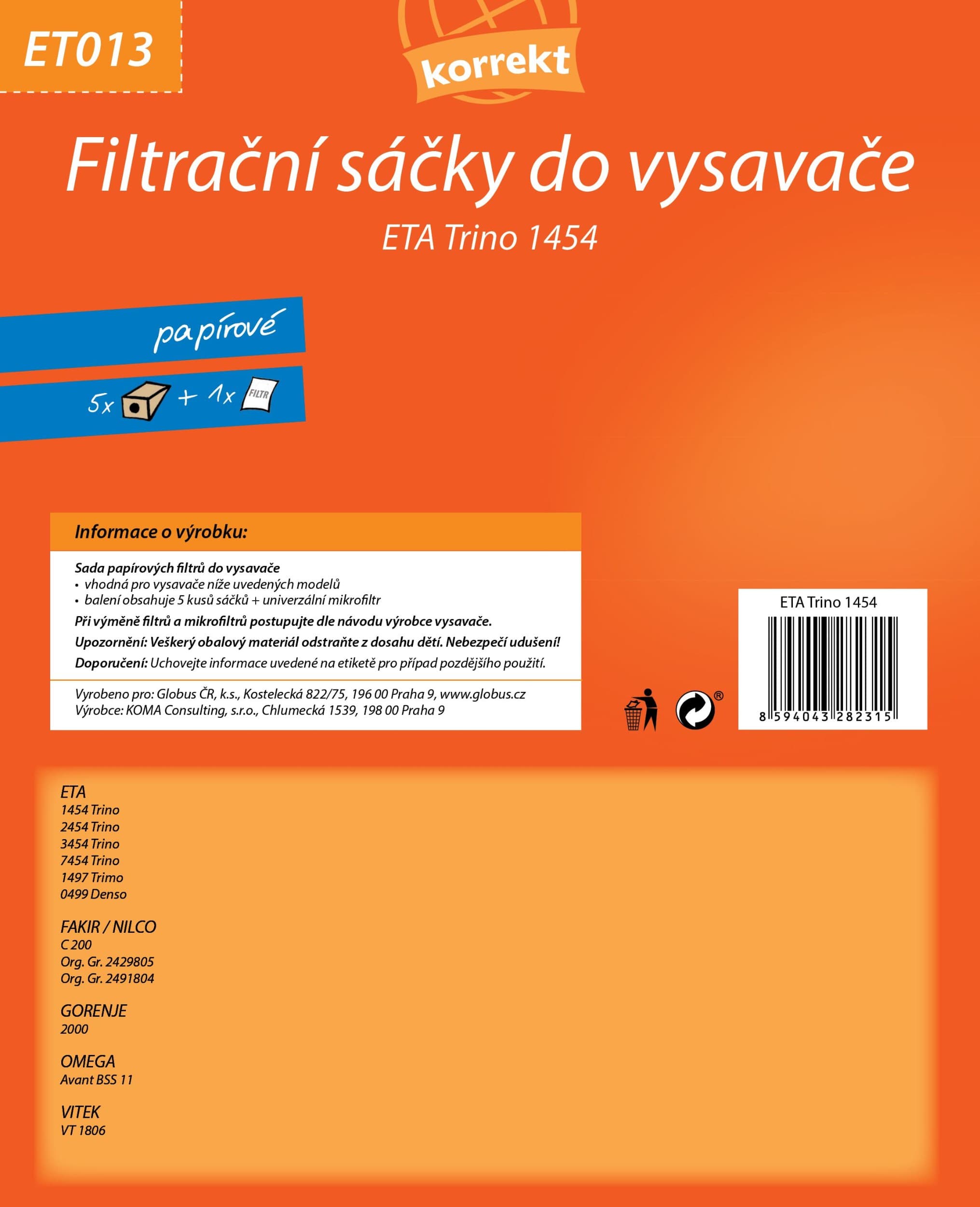 Korrekt Sáčky do vysavače ET013 - ETA Trino 1454