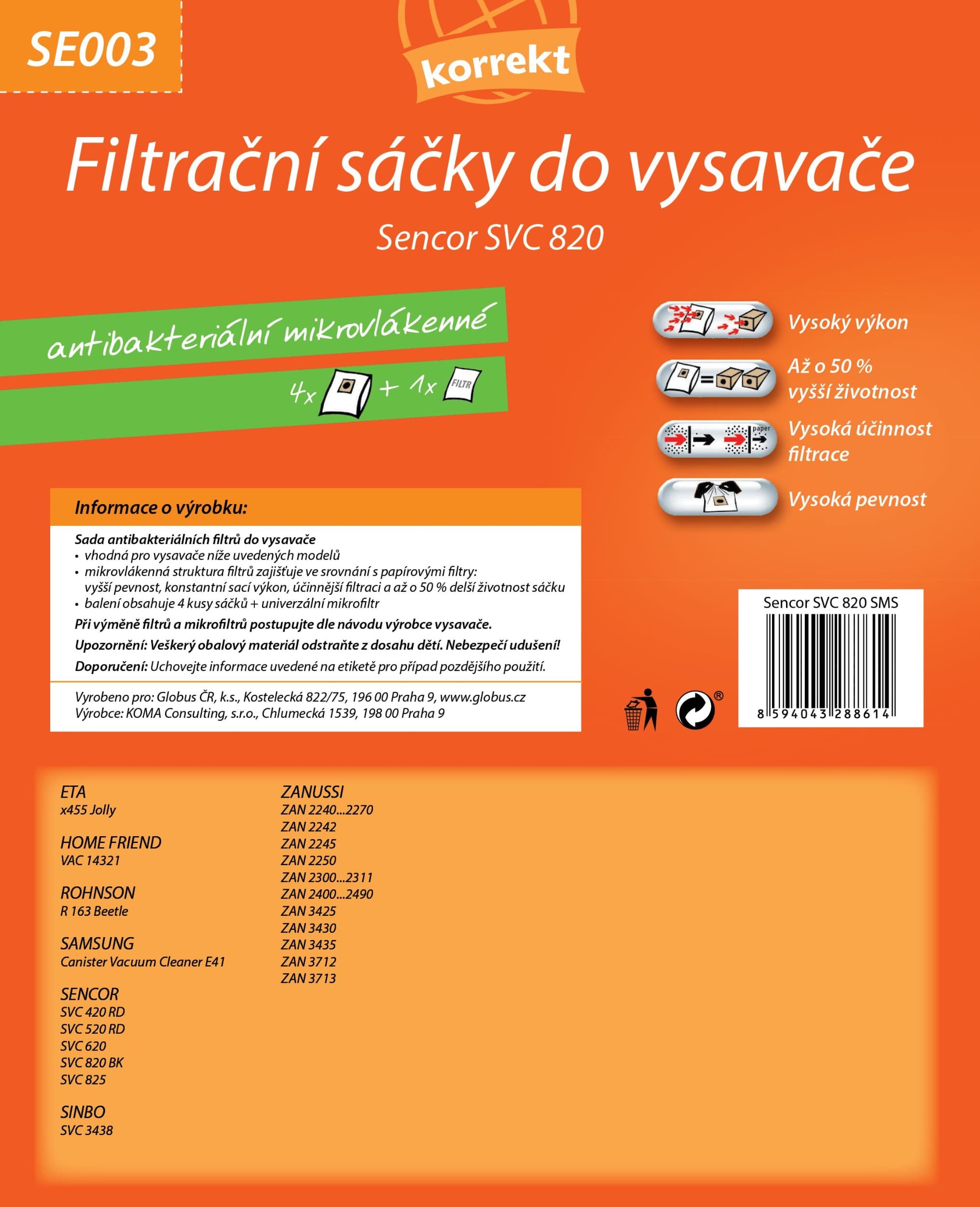 Korrekt Sáčky do vysavače SE003 -  Sencor SVC 820