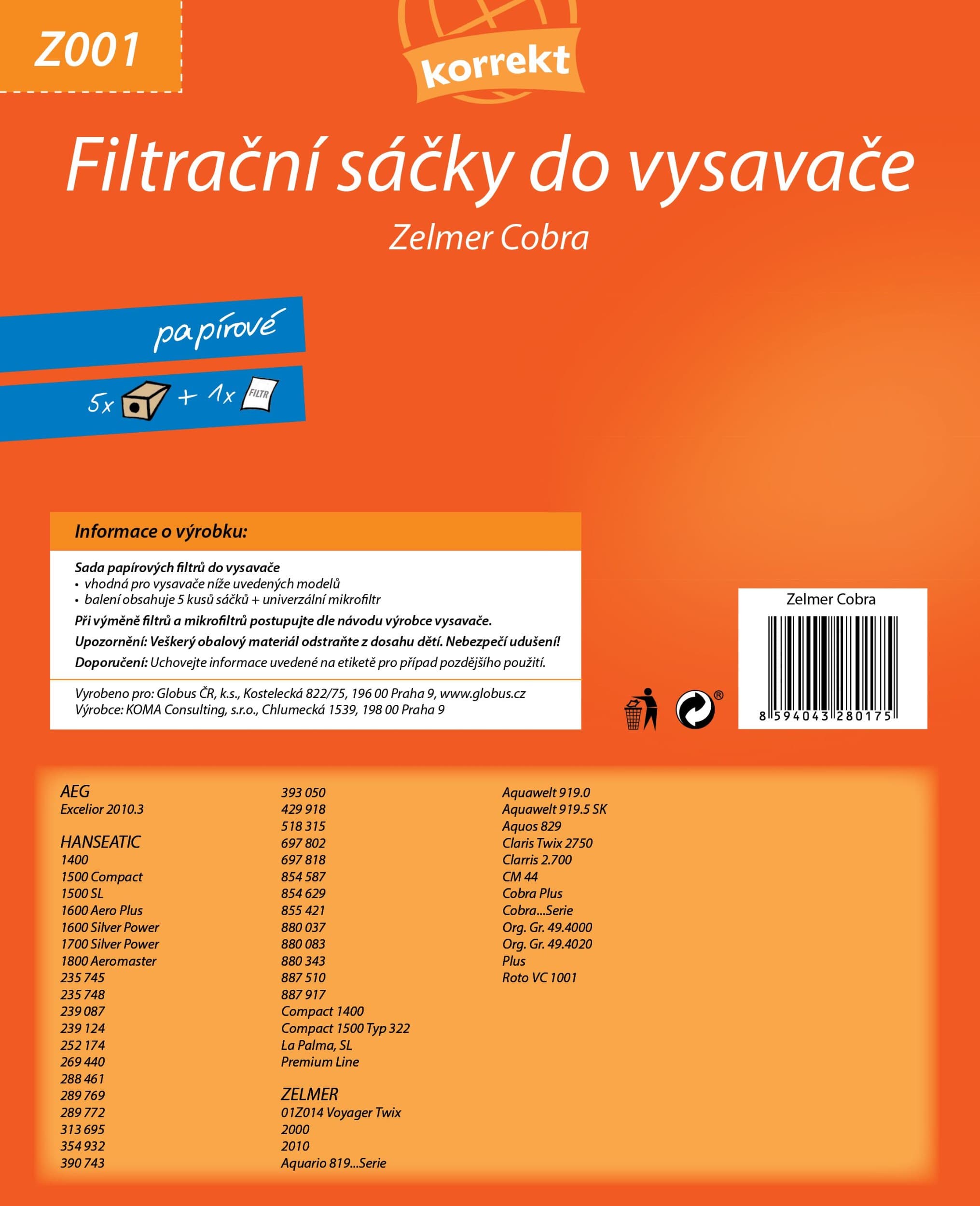 Korrekt Sáčky do vysavače Z001 - Zelmer Cobra