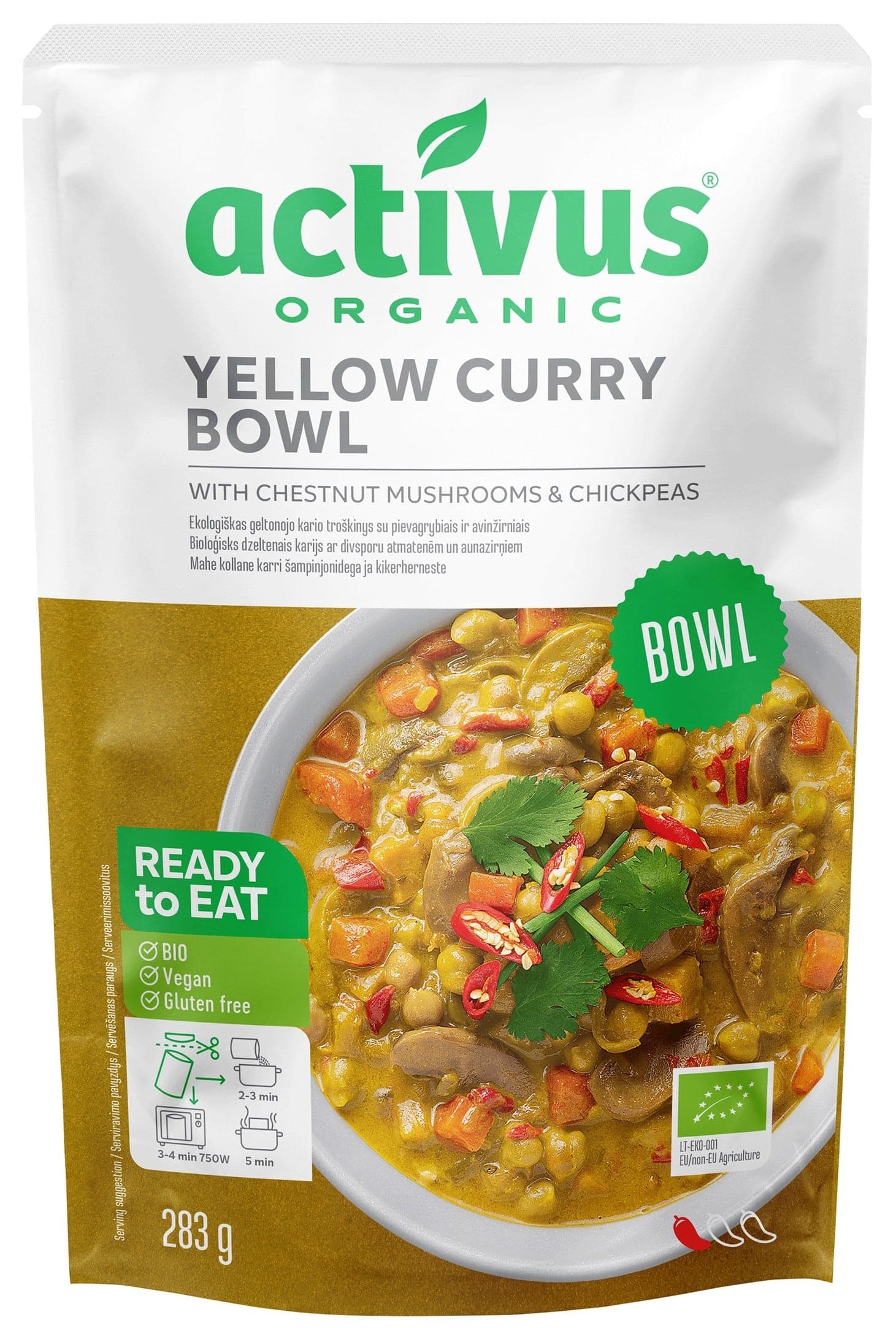 Activus BIO Yellow curry bowl se žlutým kari kořením, houbami a cizrnou