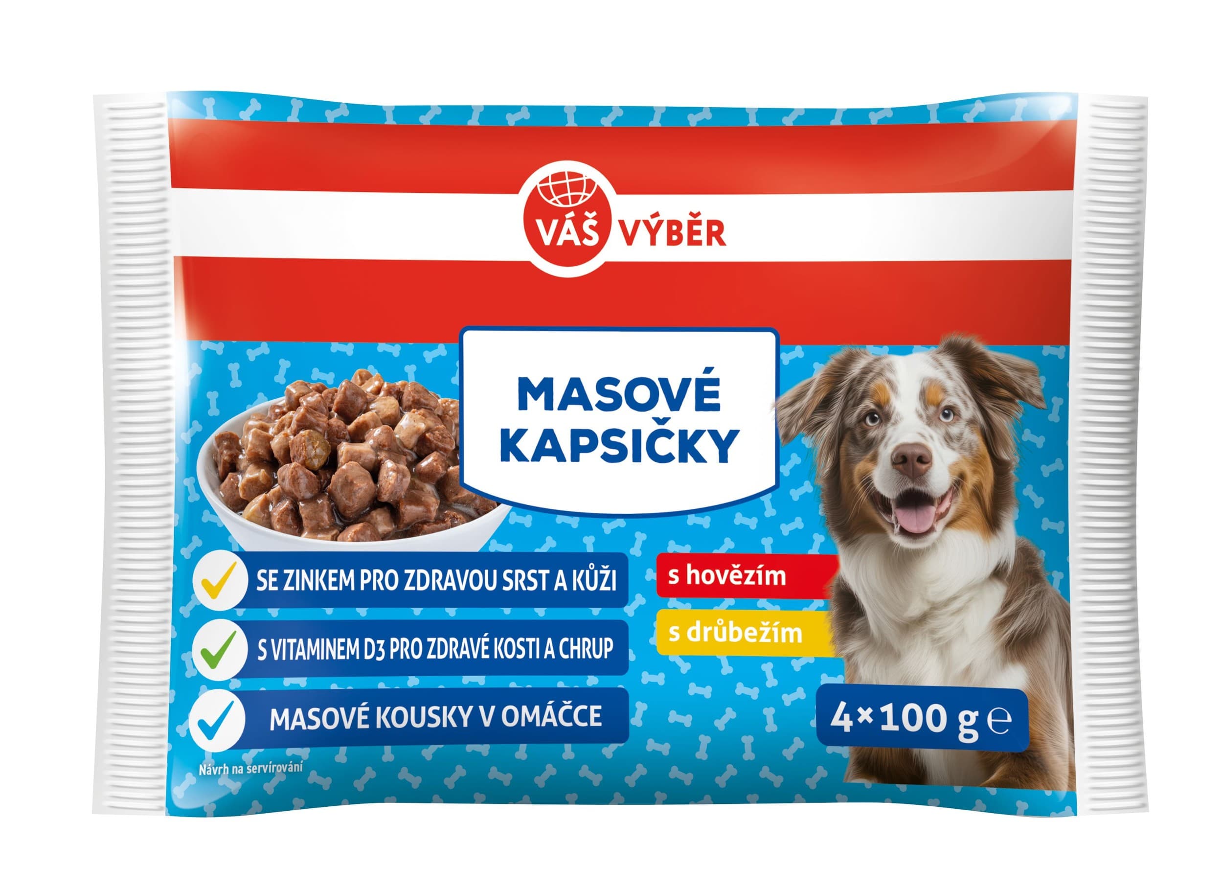Váš výběr kapsa pes hovězí,drůbeží omáčka 4x100g