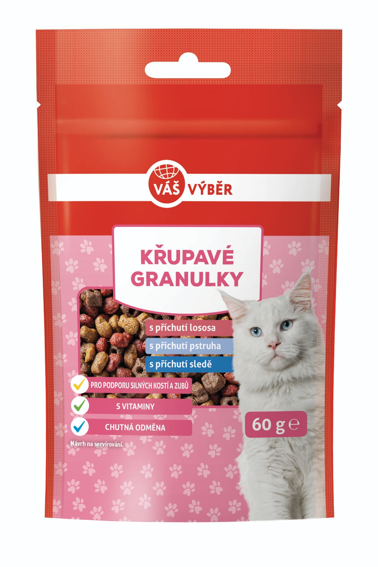 Váš výběr snack kočka rybí granulky 60g