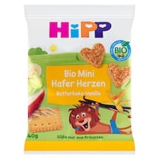 HiPP Bio ovocno-obilná srdíčka máslové sušenky-vanilka 40g