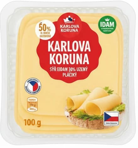 Sýr Eidam 30% uzený plátky Karlova Koruna