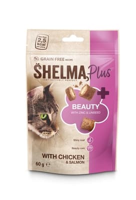 Shelma Snack GF kočka Beauty,polšt,kuře,hovězí,losos