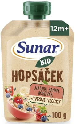 Sunar BIO ovocná kapsička Hopsáček jahoda, banán, borůvka a ovesné vločky