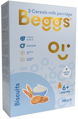 Beggs Mléčná 3zrnná kaše se sušenkami