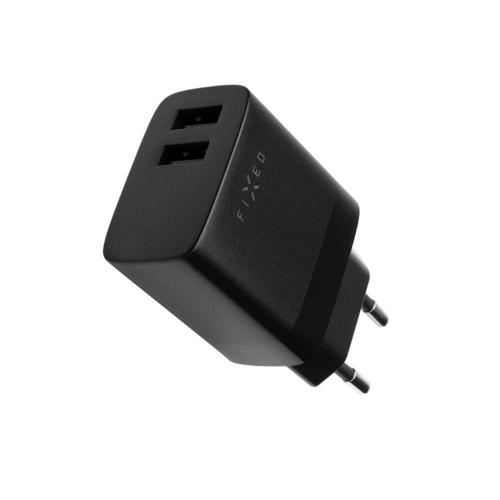 Fixed Set síťové nabíječky s 2xUSB výstupem a USB/micro USB kabelu, 1 metr, 17W Smart Rapid Charge, černá