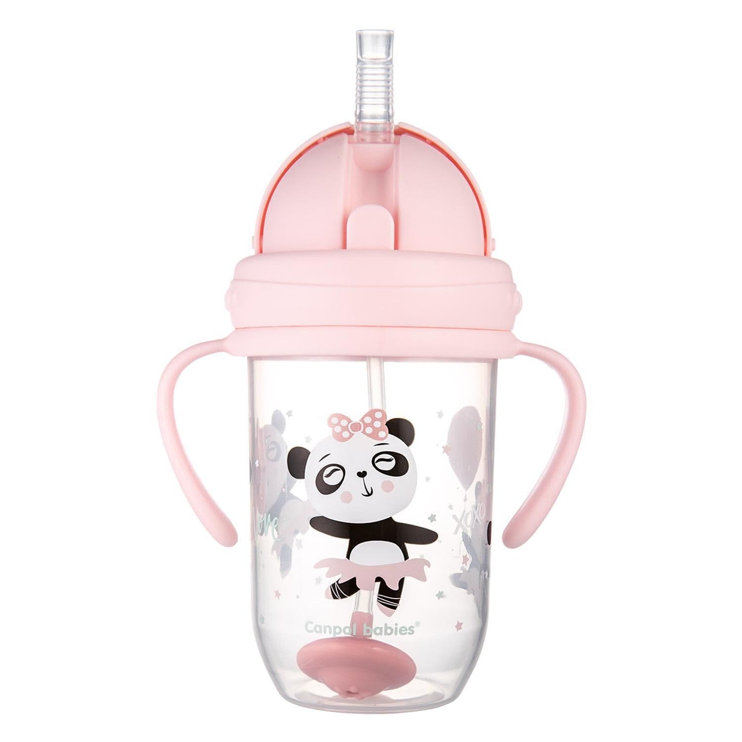 Canpol babies Nevylévací hrneček se slámkou EXOTIC ANIMALS 270ml růžový